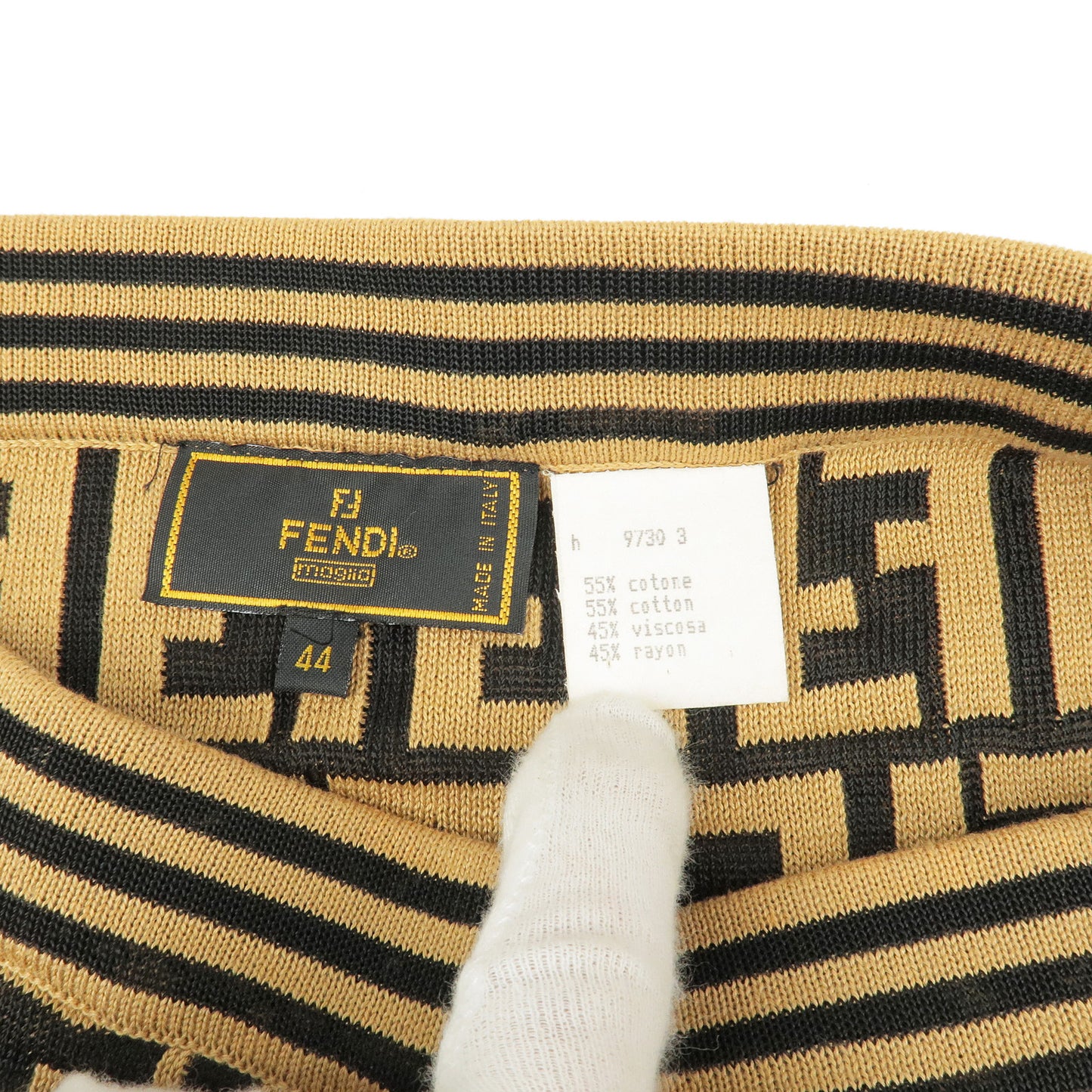 FENDI Zucca Wrap Skirt Knit 55% Cotton Beige Black Size 44