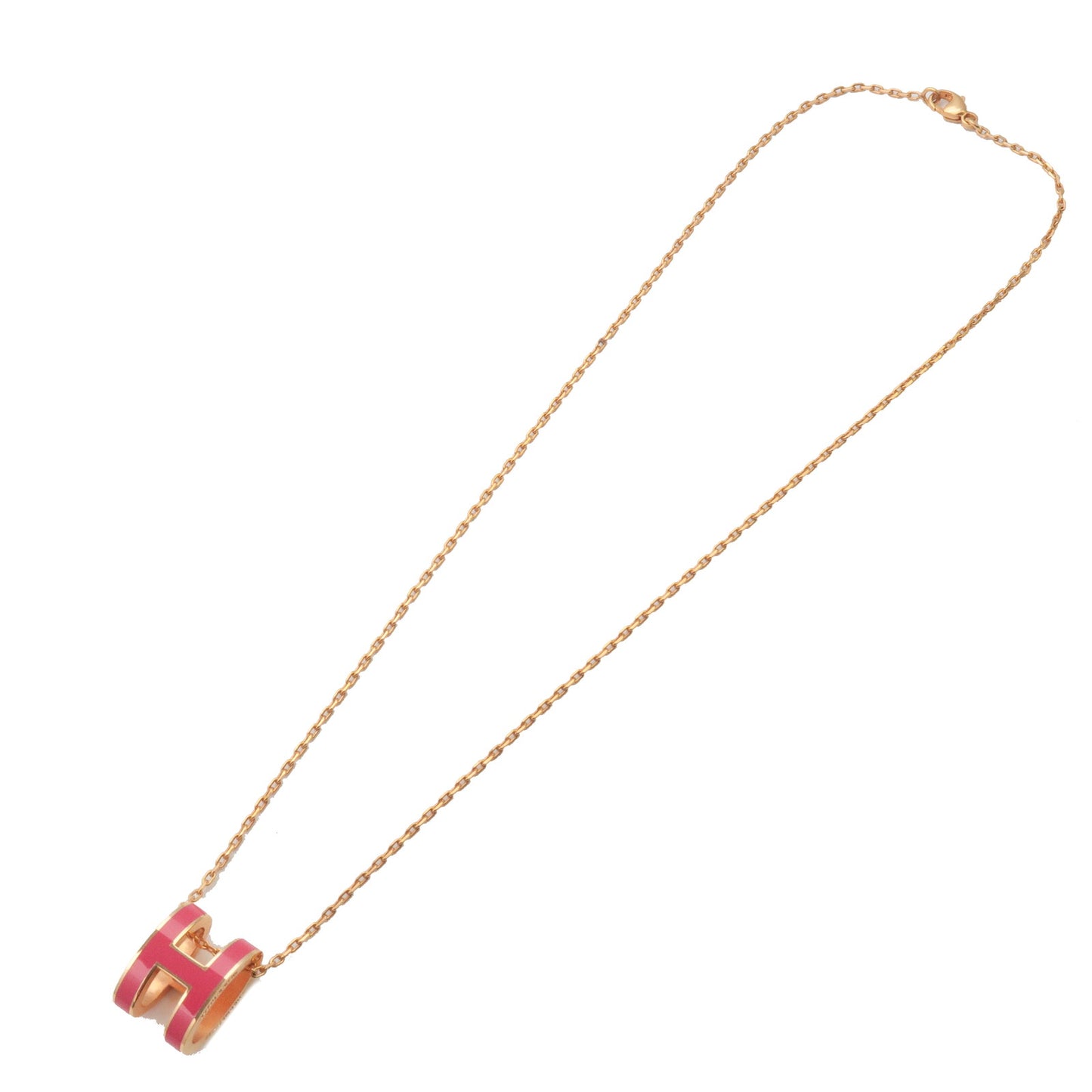 Hermes Pop Ash H Logo Necklace Rose Gold Pink Metal