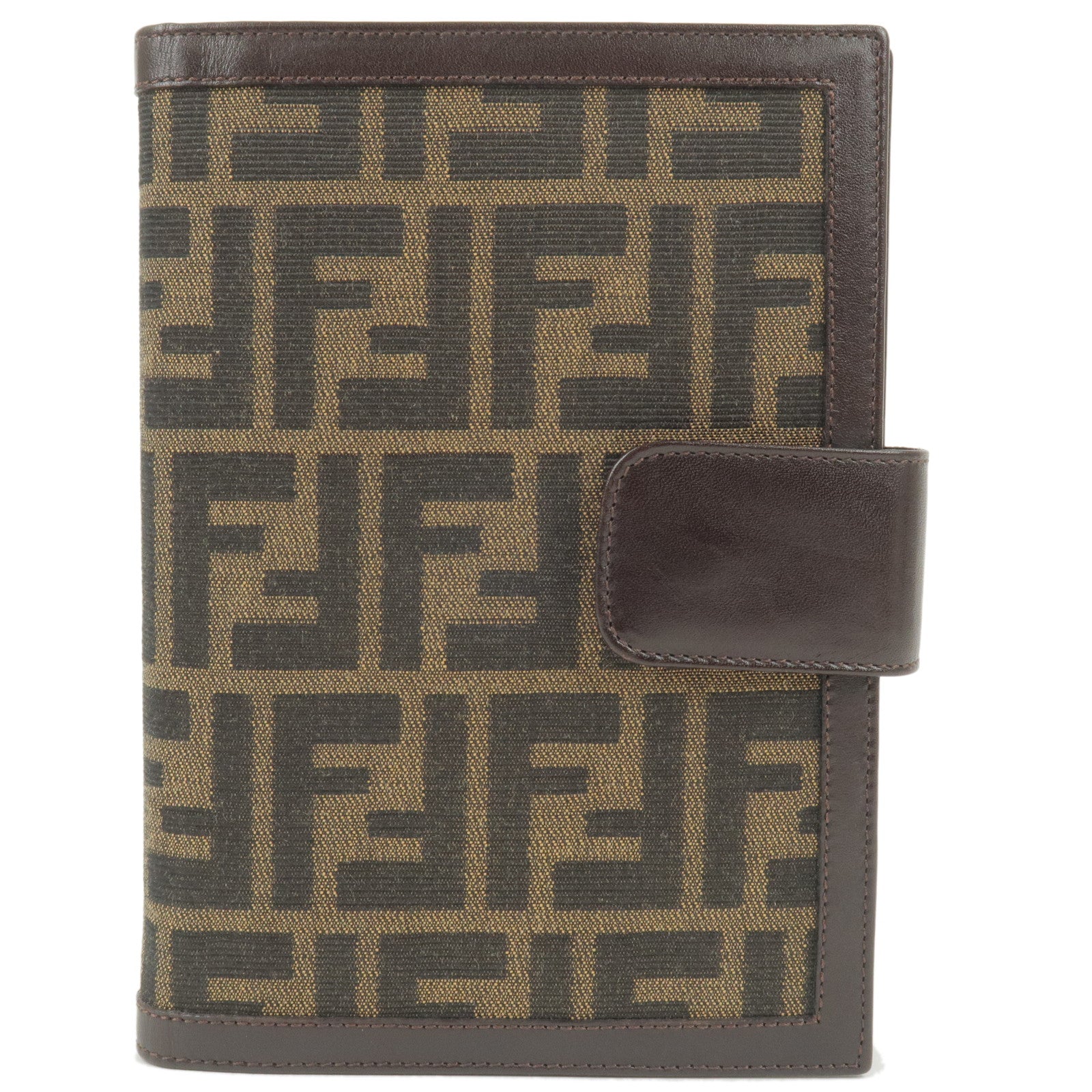 FENDI-Zucca-Canvas-Leather-Planner-Cover-Khaki-Black-Brown