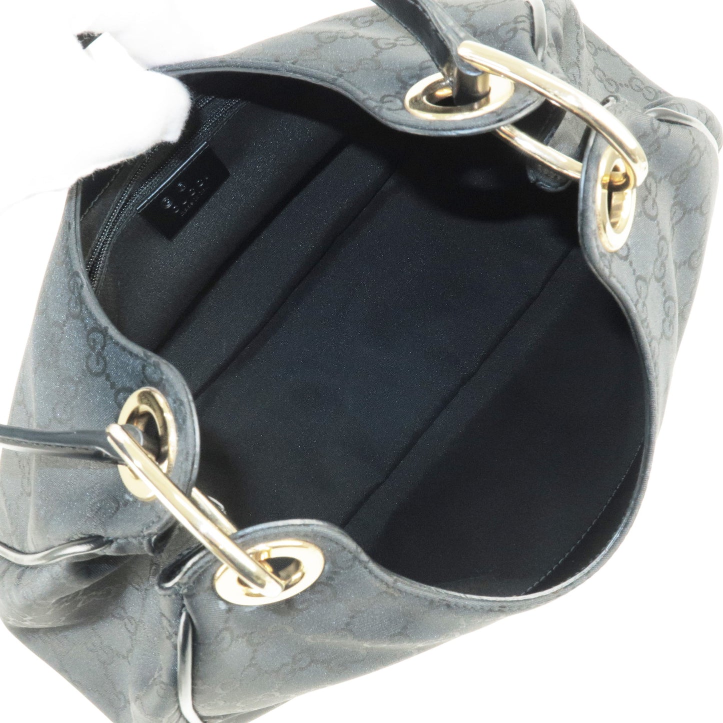 GUCCI GG Nylon Leather Shoulder Bag Hand Bag Black 257265