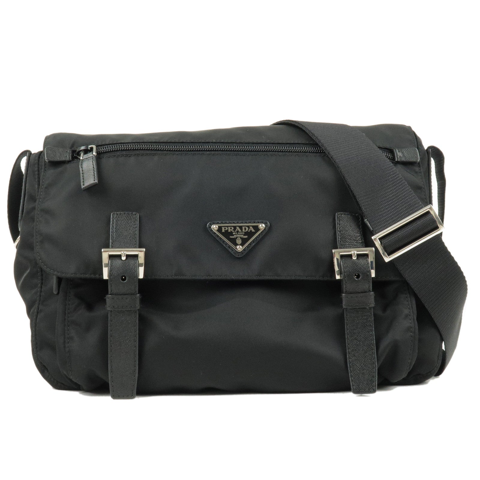 PRADA-Logo-Nylon-Leather-Shoulder-Bag-NERO-Black-BT6671