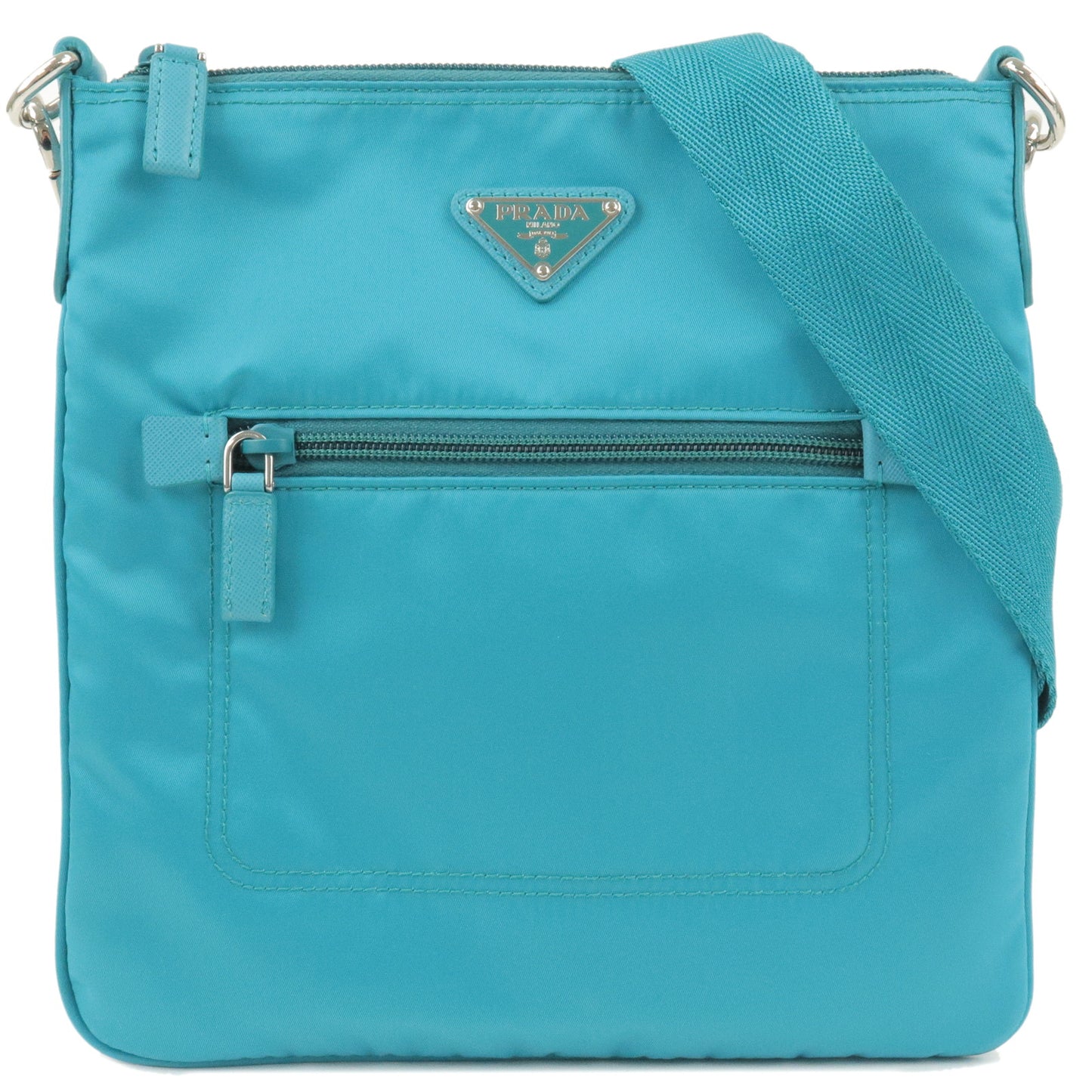 PRADA-Logo-Nylon-Leather-Shoulder-Bag-Turquoise-Blue-BT0716