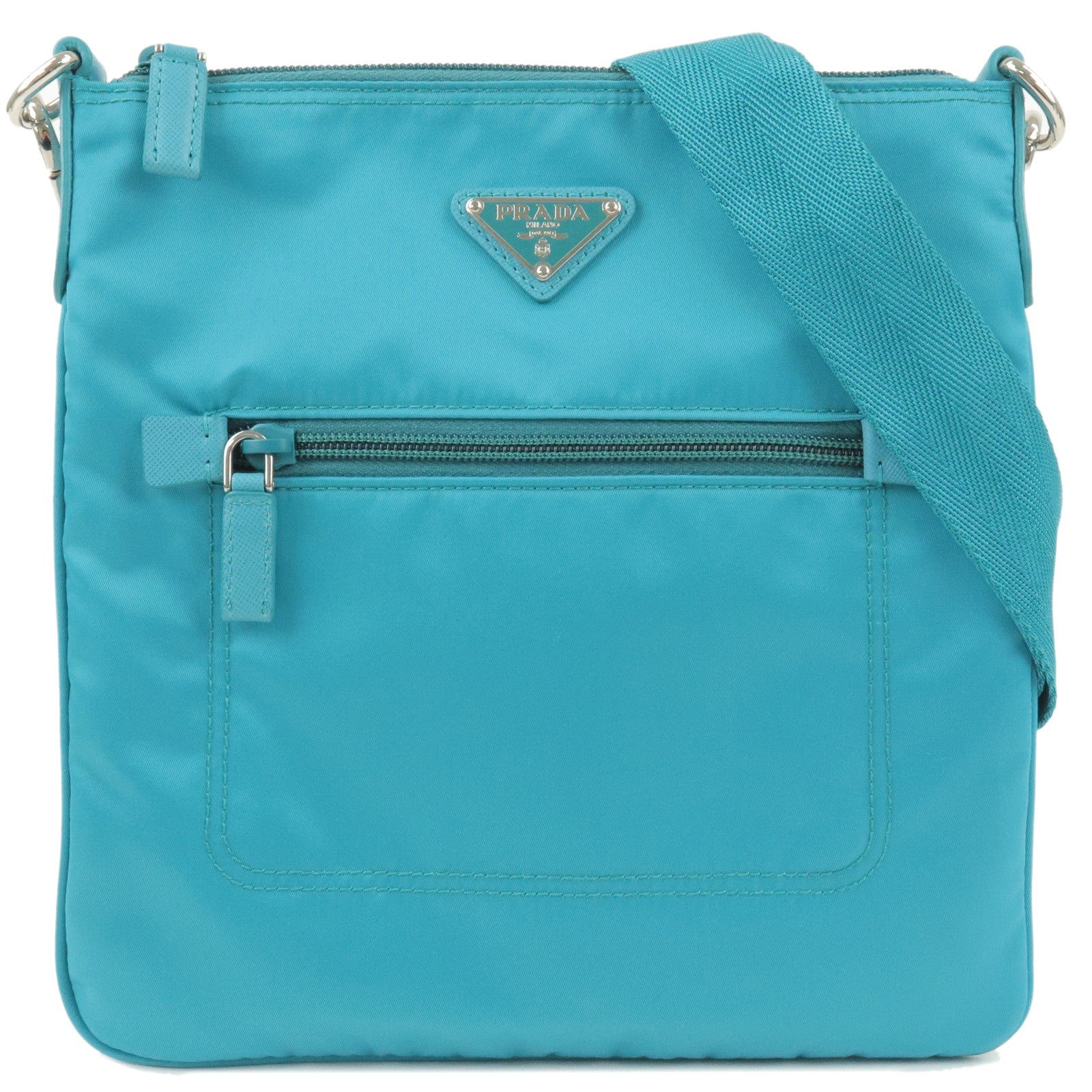 PRADA-Logo-Nylon-Leather-Shoulder-Bag-Turquoise-Blue-BT0716