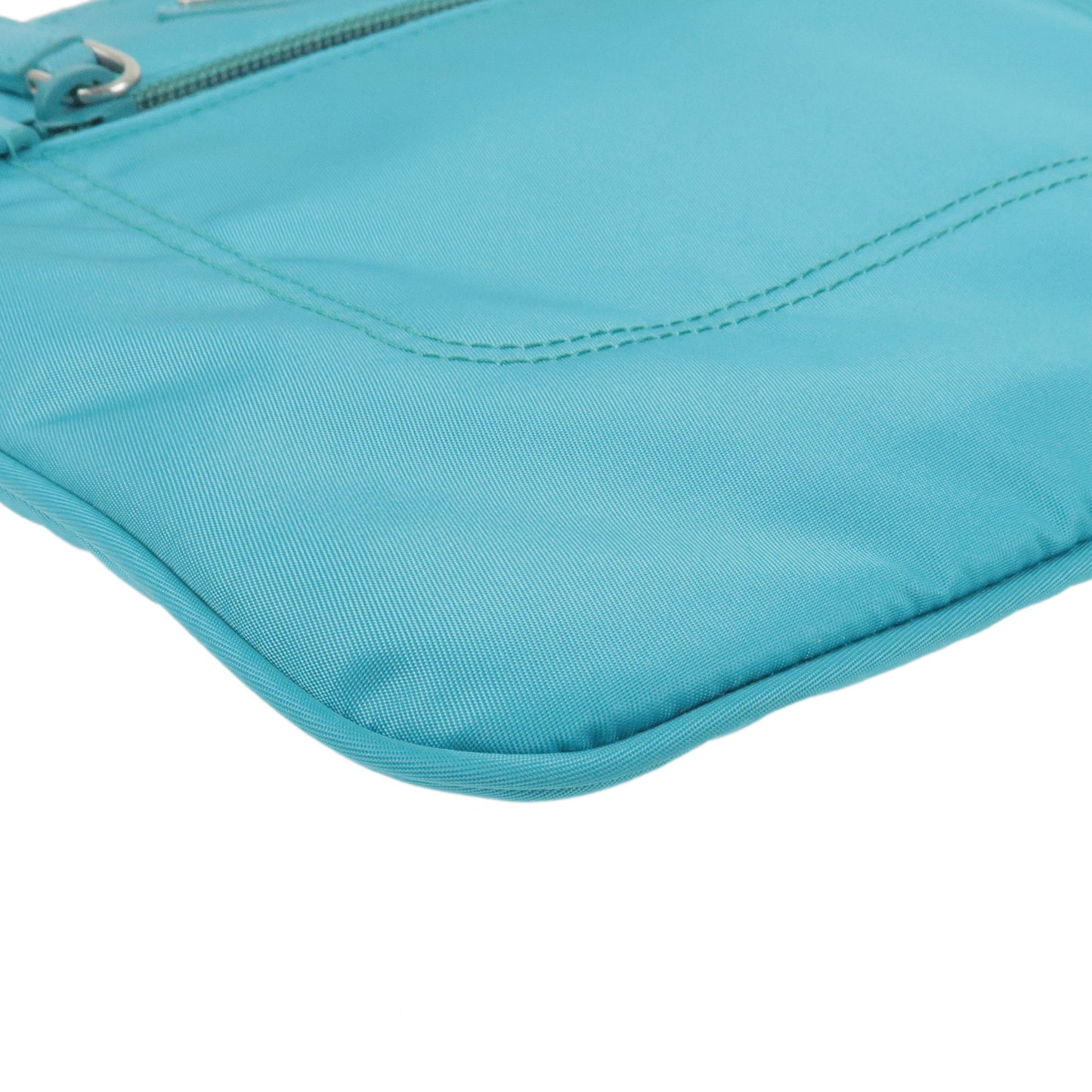 PRADA Logo Nylon Leather Shoulder Bag Turquoise Blue BT0716