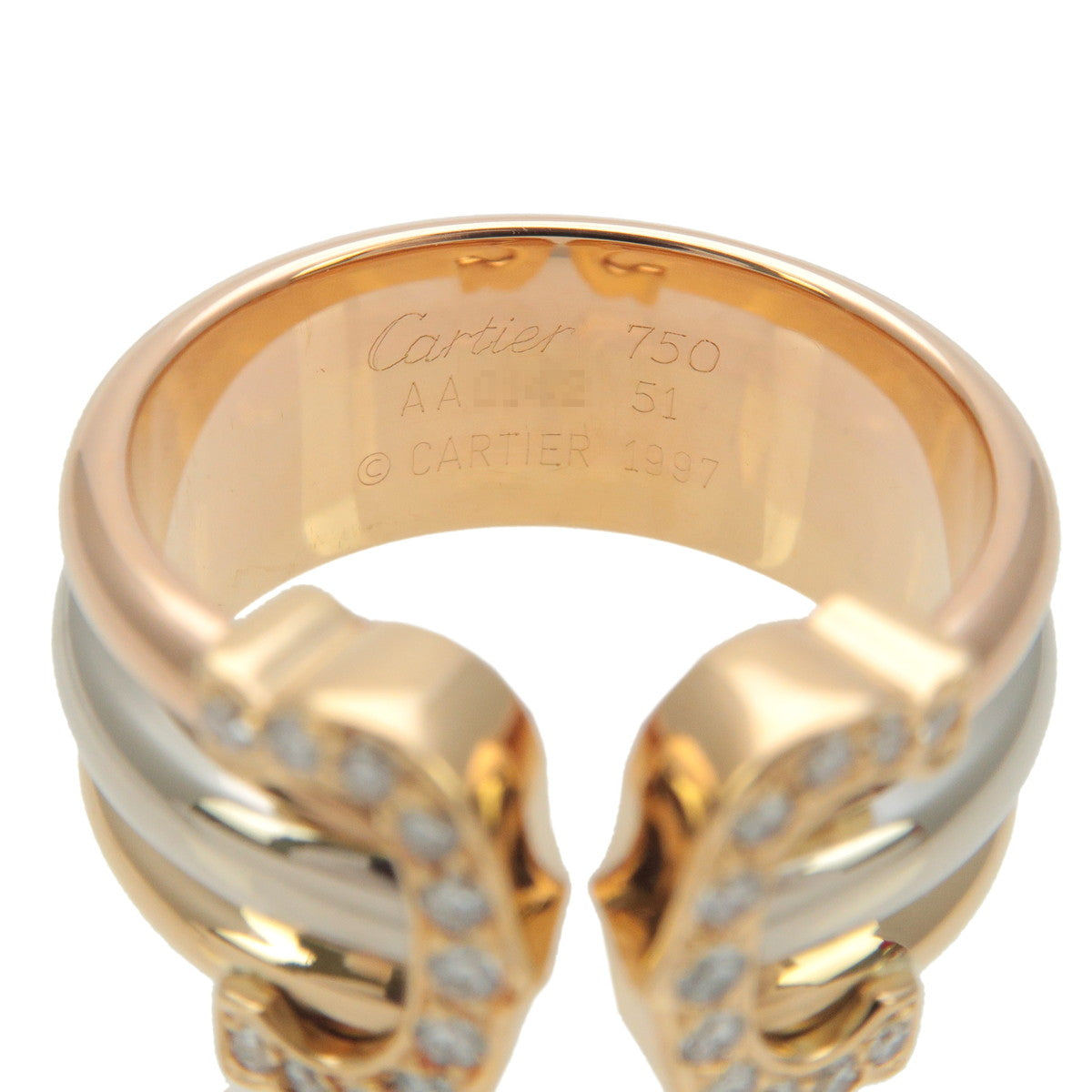 Cartier 2C Diamond Ring LM Three Color 18K YG/WG/PG #51 US5.5-6