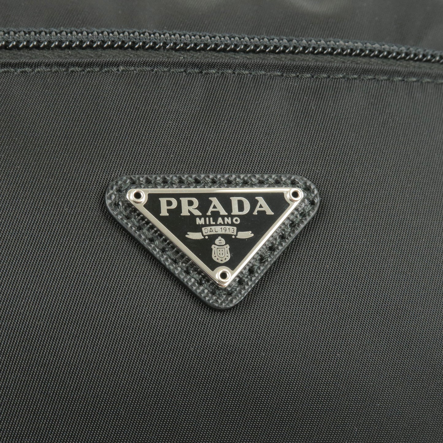 PRADA Logo Nylon Leather Pouch Clutch Bag NERO Black 1NA015