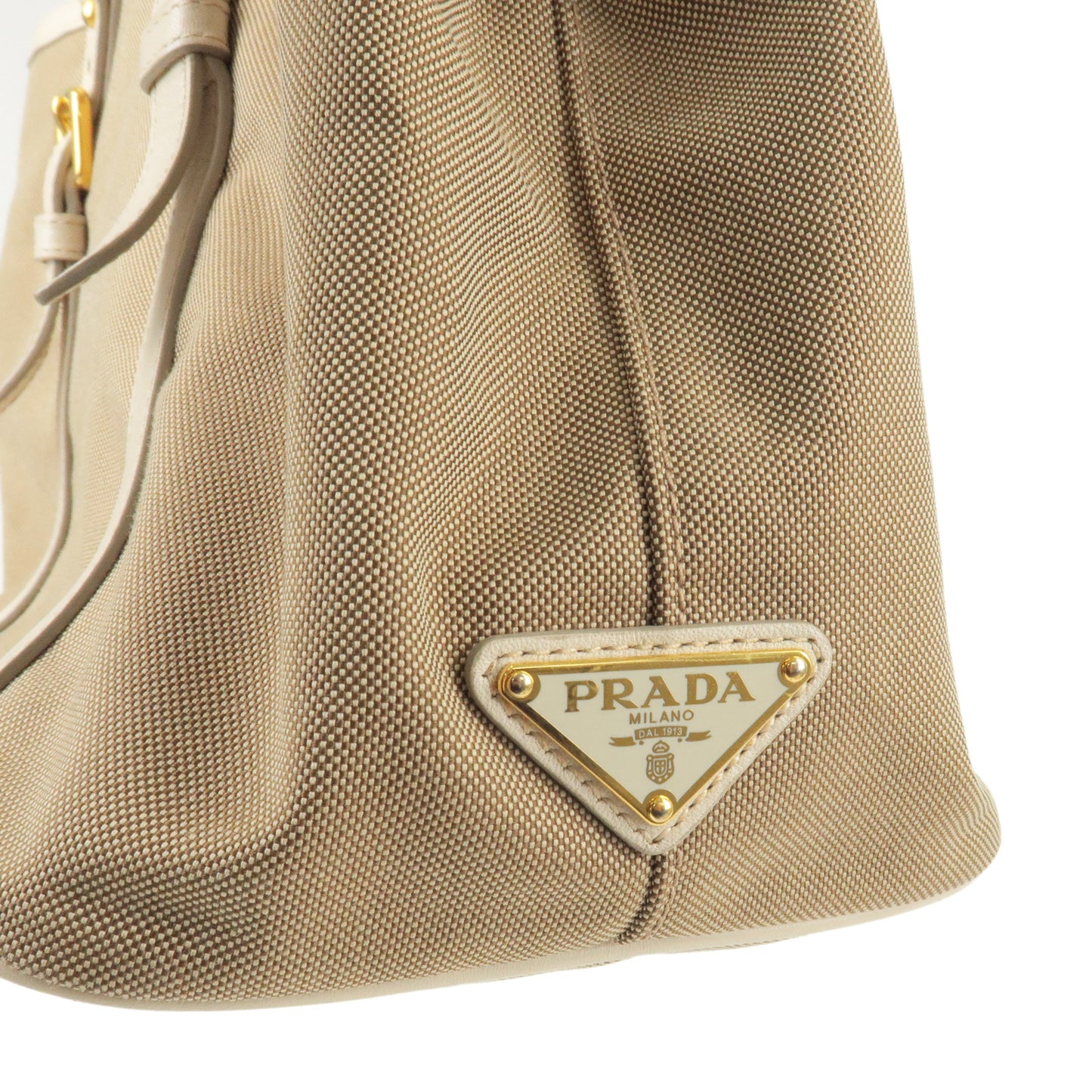 PRADA Logo Jacquard Leather 2Way Bag Hand Bag Beige BN1841