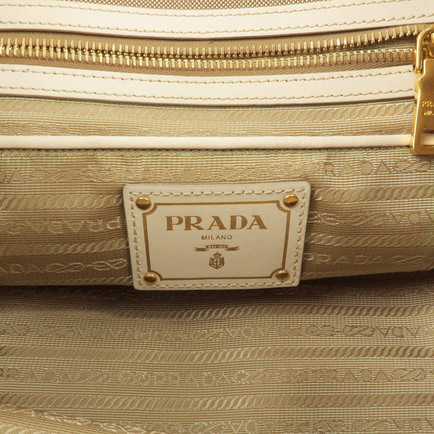 PRADA Logo Jacquard Leather 2Way Bag Hand Bag Beige BN1841