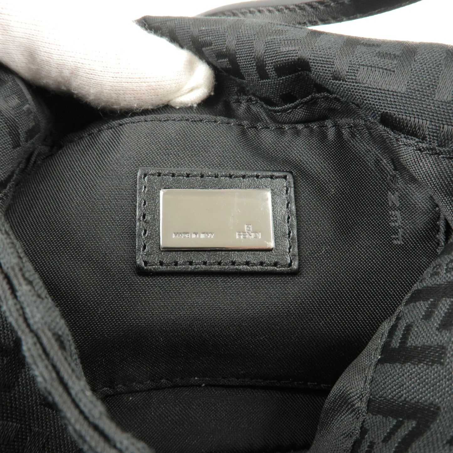 FENDI Zucchino Canvas Leather Mamma Bucket Hand Bag Black 8BR180