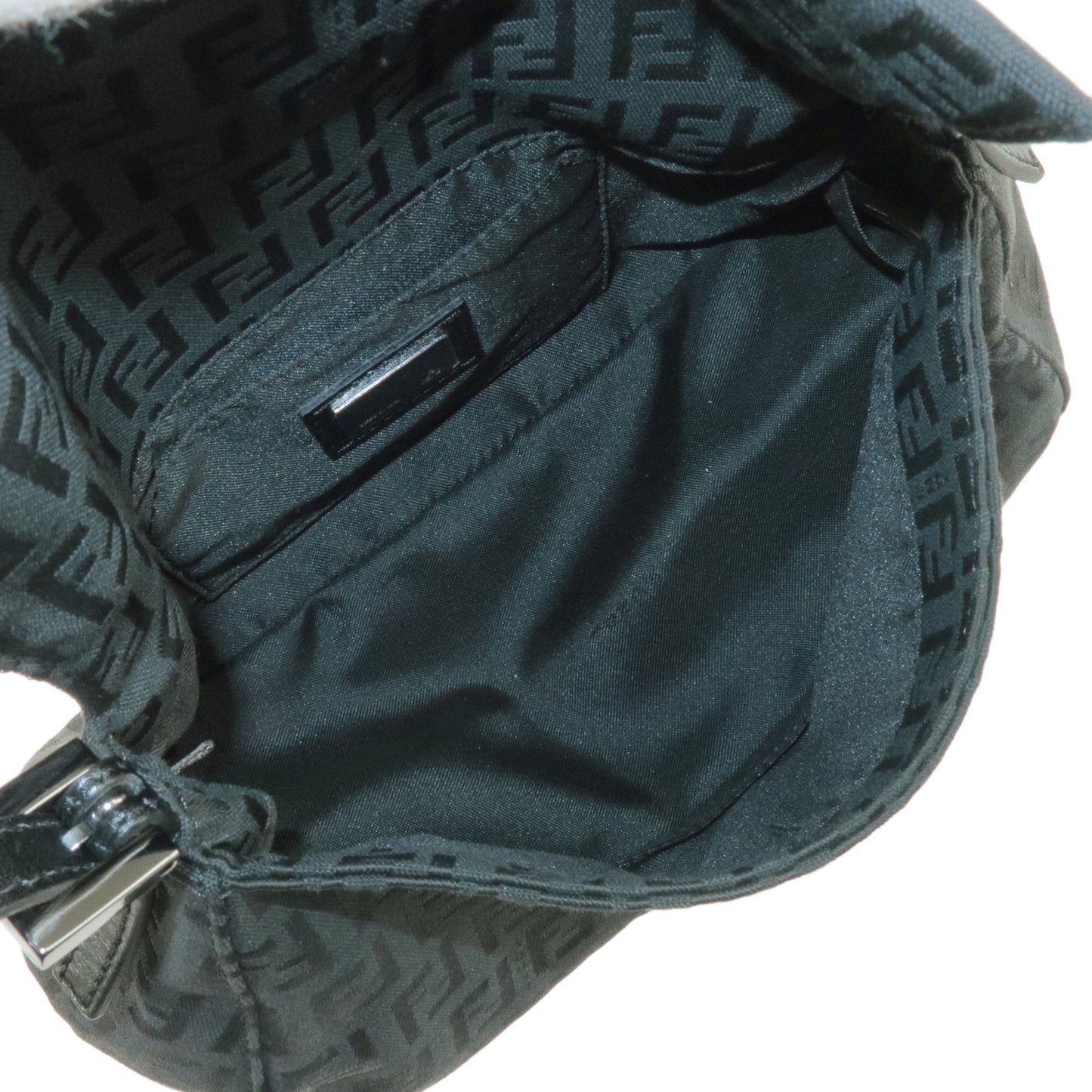 FENDI Zucchino Canvas Leather Mamma Bucket Hand Bag Black 8BR180