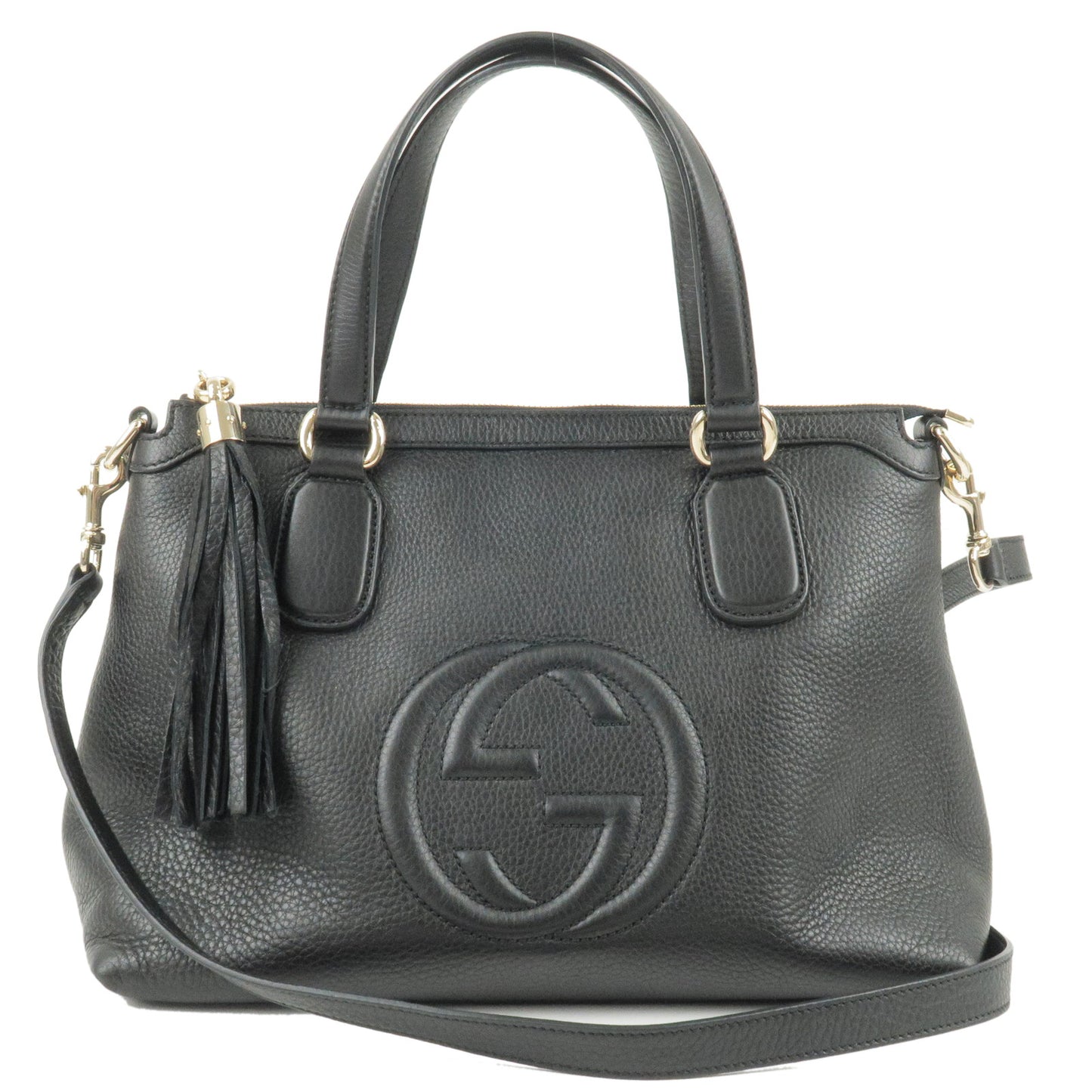 GUCCI-SOHO-Interlocking-G-Leather-2Way-Bag-Hand-Bag-Black-308362