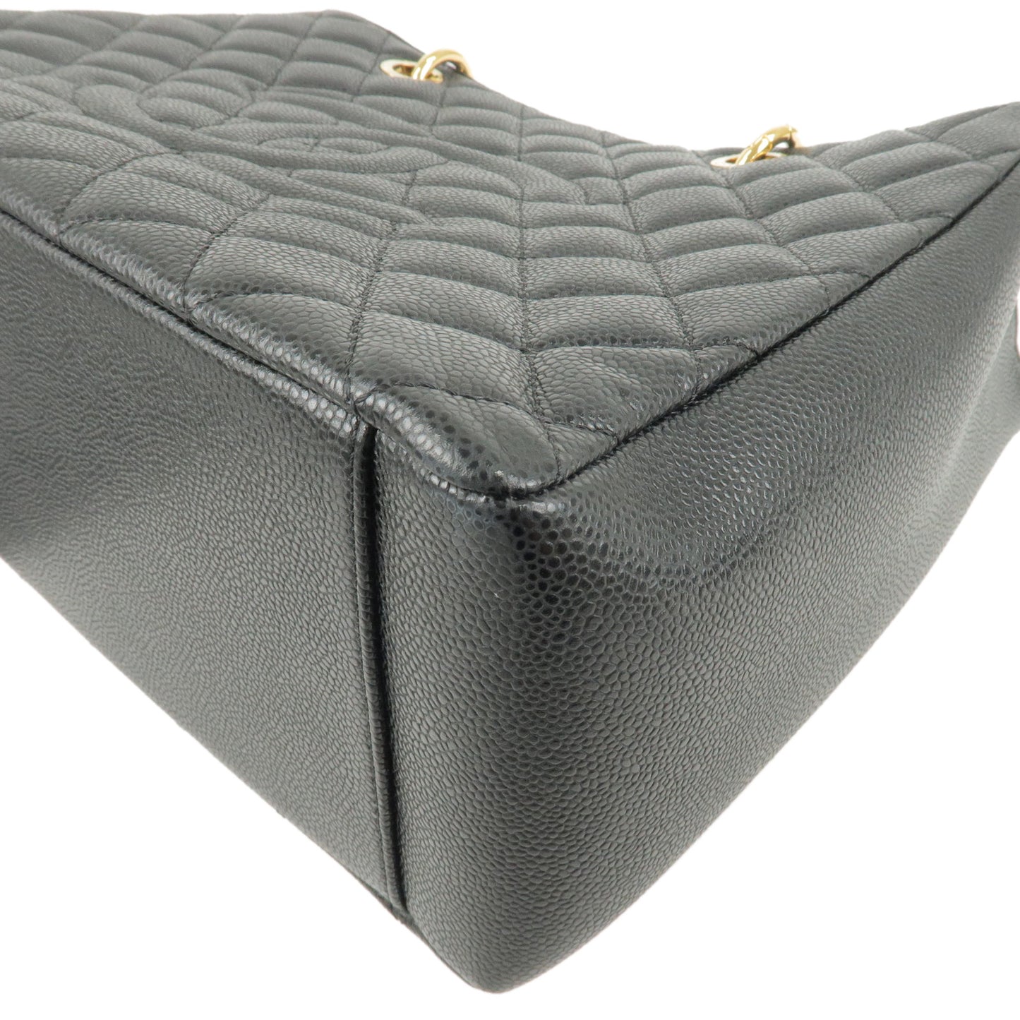 CHANEL Caviar Skin GST Chain Tote Bag Black Gold A50995