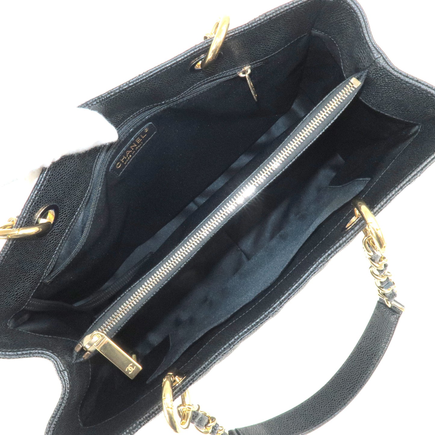 CHANEL Caviar Skin GST Chain Tote Bag Black Gold A50995