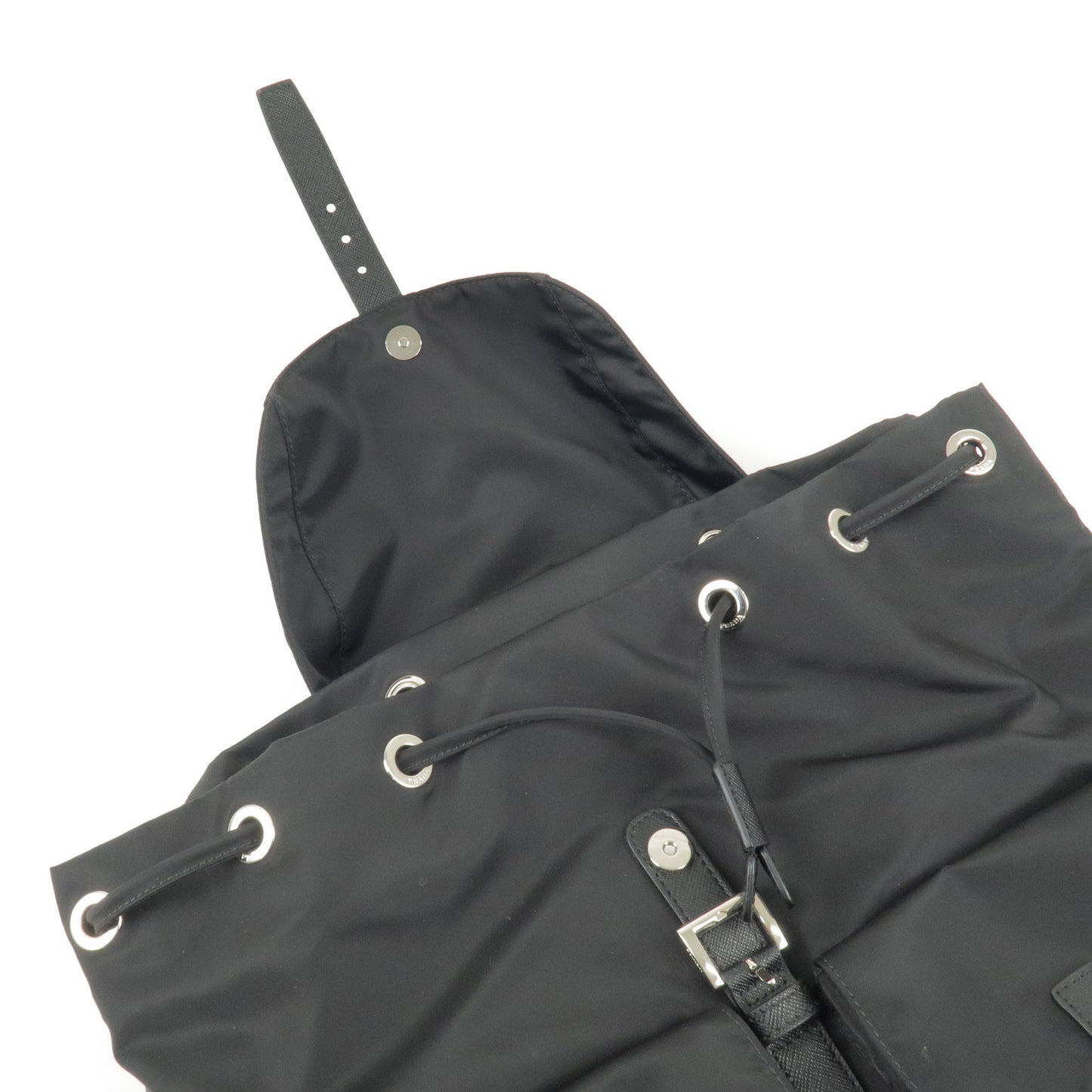 PRADA Logo Nylon Leather Back Pack Ruck Sack Black 1BZ811