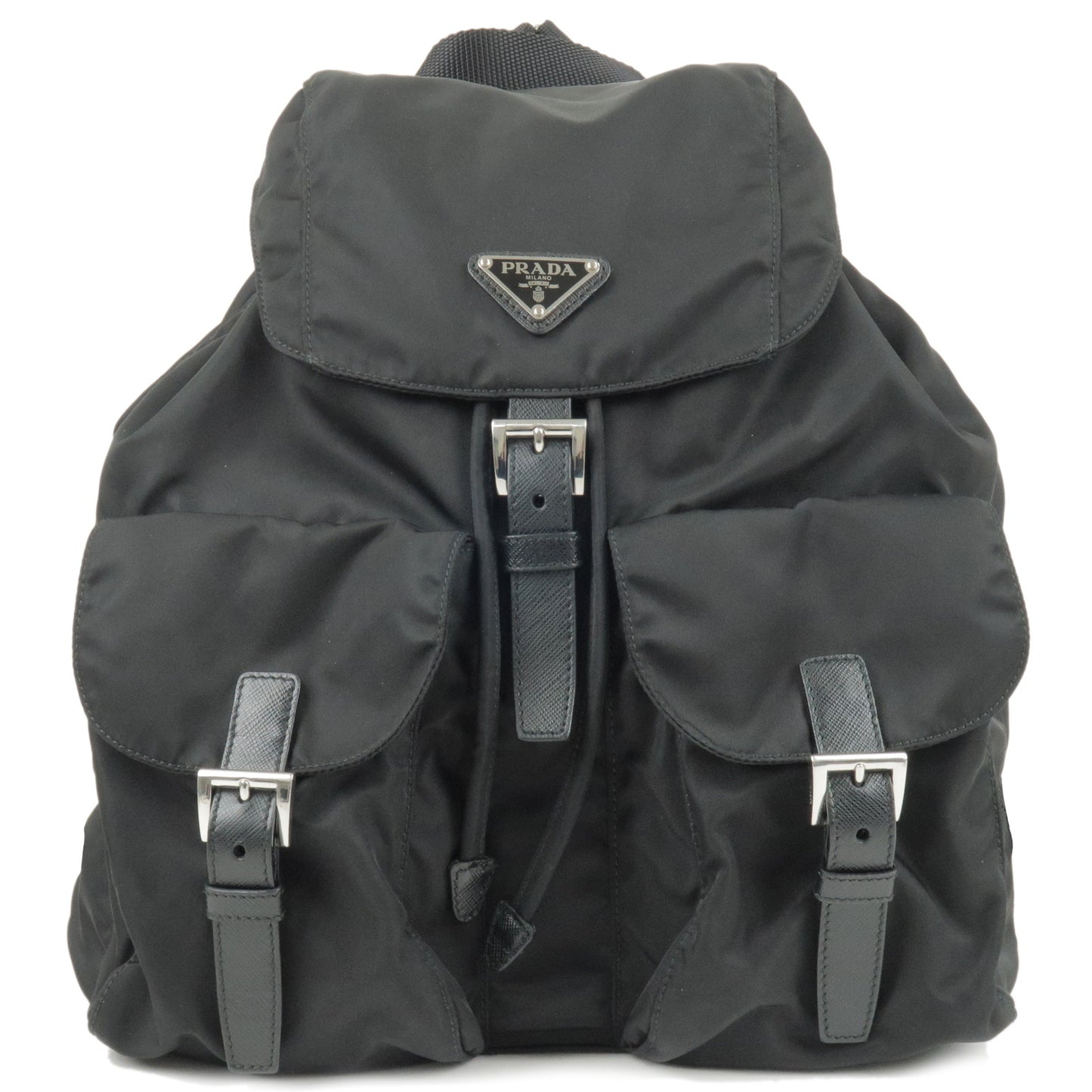 PRADA-Logo-Nylon-Leather-Back-Pack-Ruck-Sack-Black-1BZ811