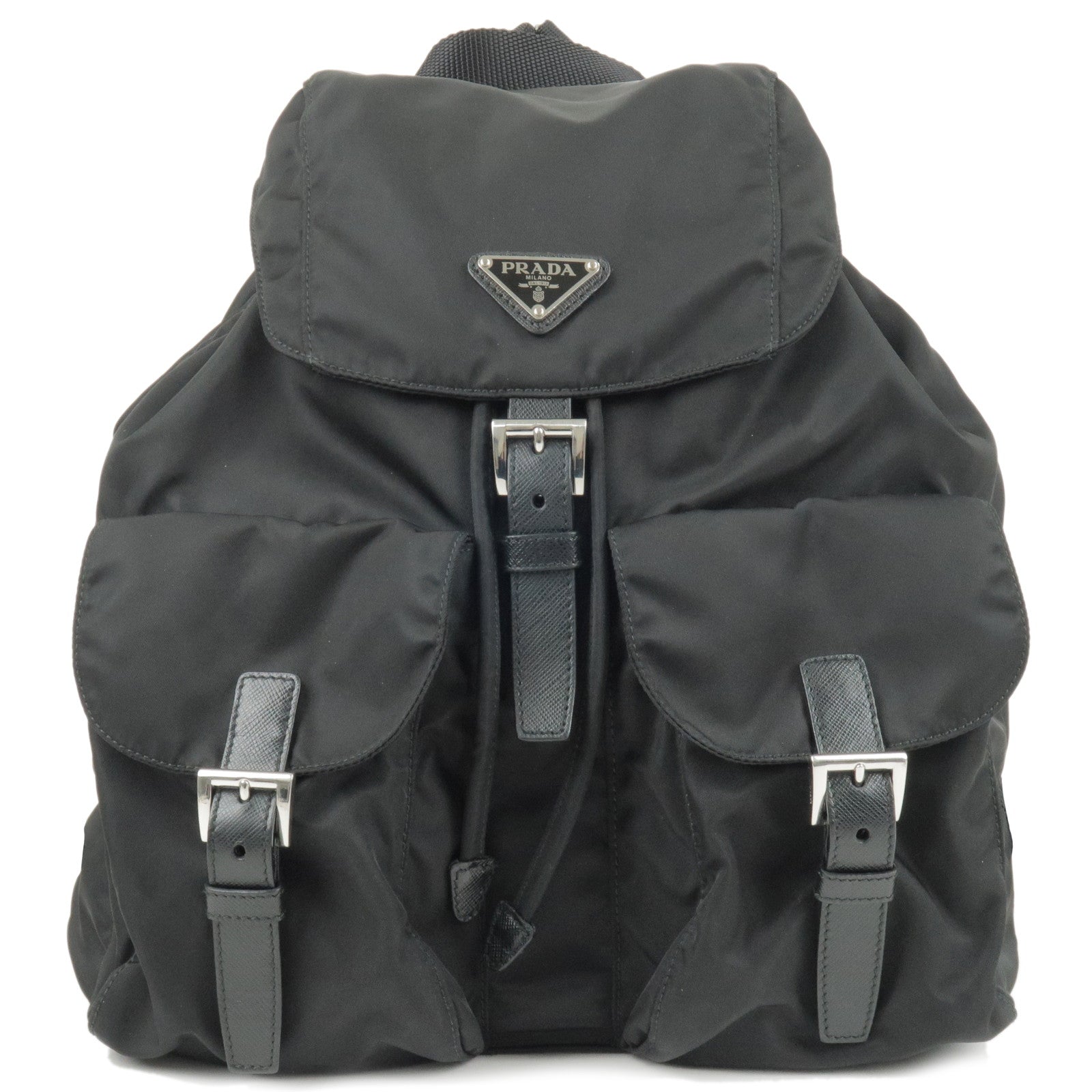 PRADA-Logo-Nylon-Leather-Back-Pack-Ruck-Sack-Black-1BZ811