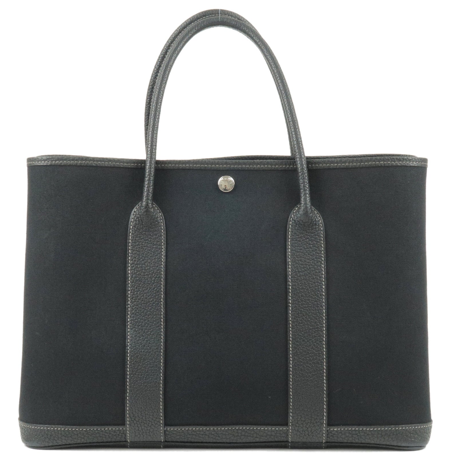 HERMES-Garden-Party-PM-Canvas-Leather-Tote-Bag-Black