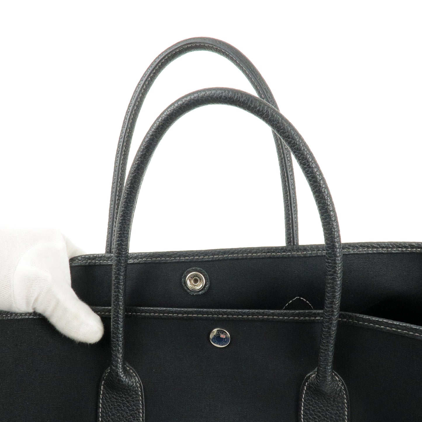 HERMES Garden Party PM Canvas Leather Tote Bag Black