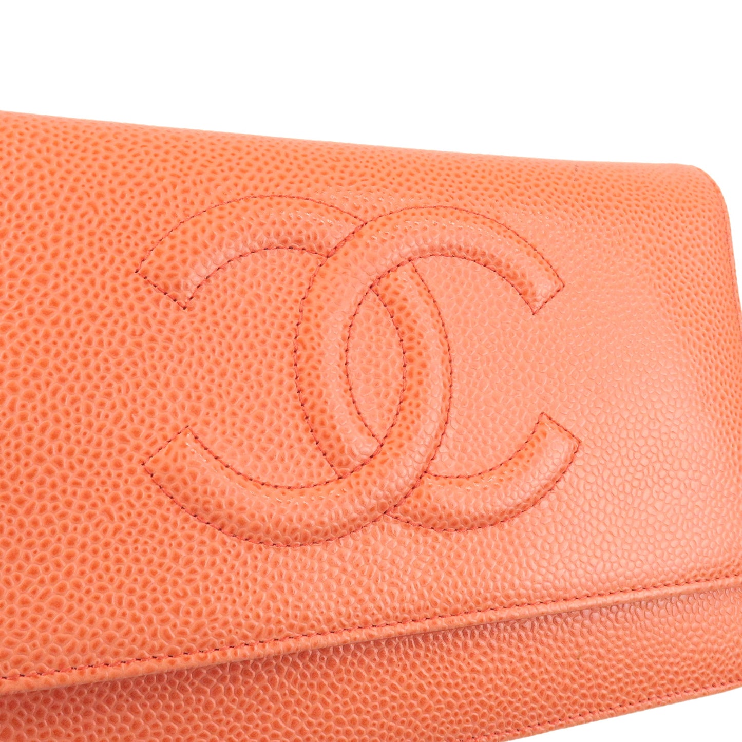 CHANEL Caviar Skin Chain Wallet WOC Shoulder Bag Pink A48654