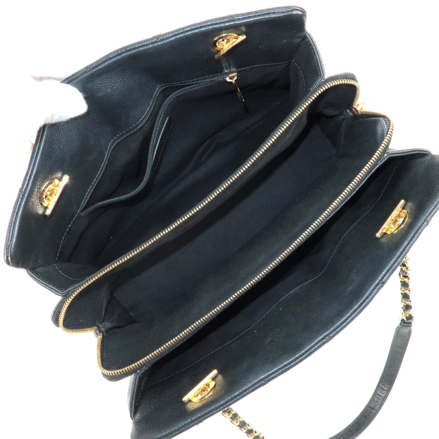 CHANEL Matelasse Caviar Skin Chain Tote Bag Black Gold HDW A67294