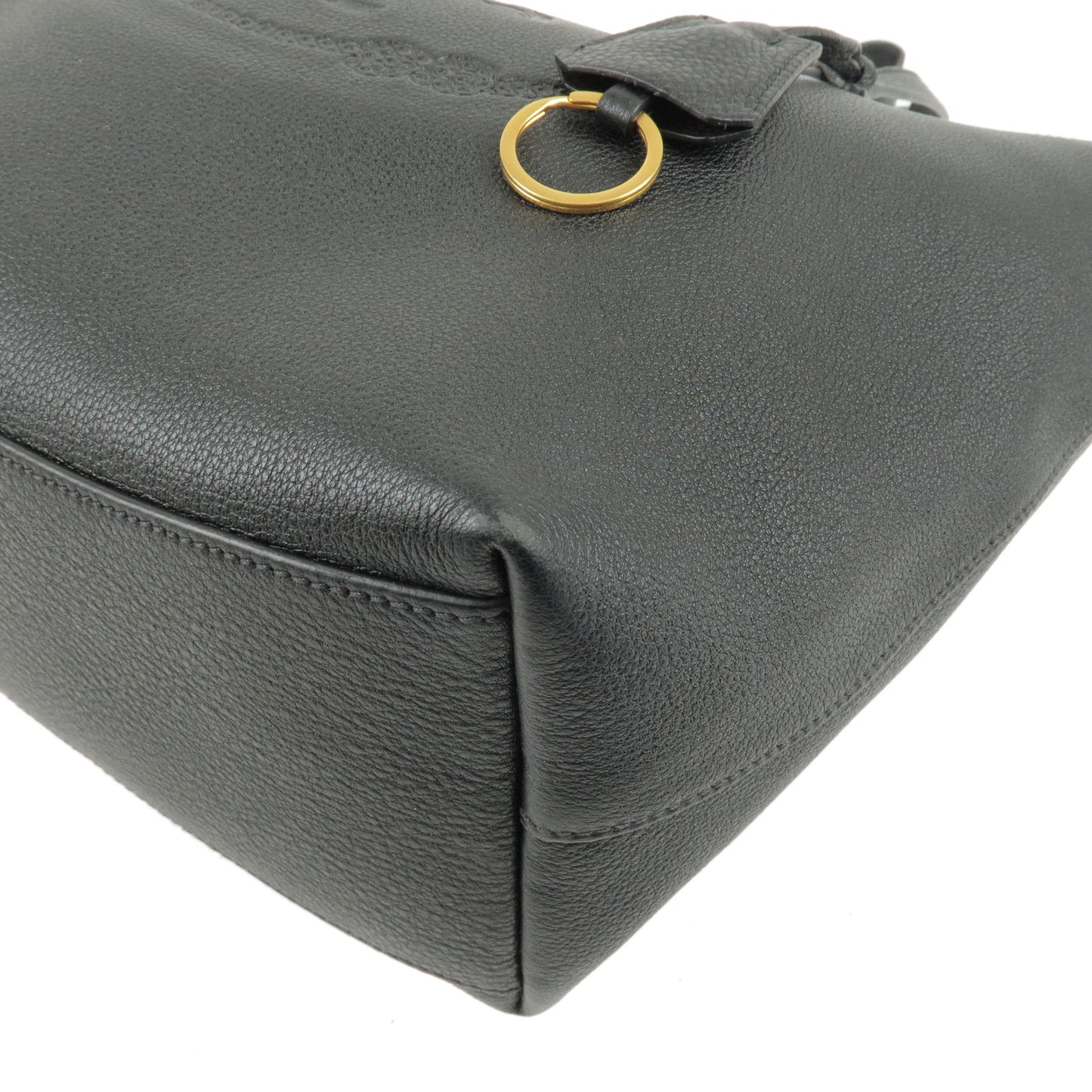PRADA Logo Leather Tote Bag Shoulder Bag NERO Black 1BG100
