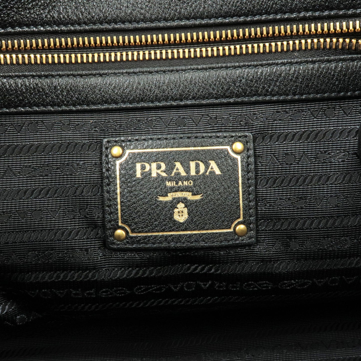 PRADA Logo Leather Tote Bag Shoulder Bag NERO Black 1BG100