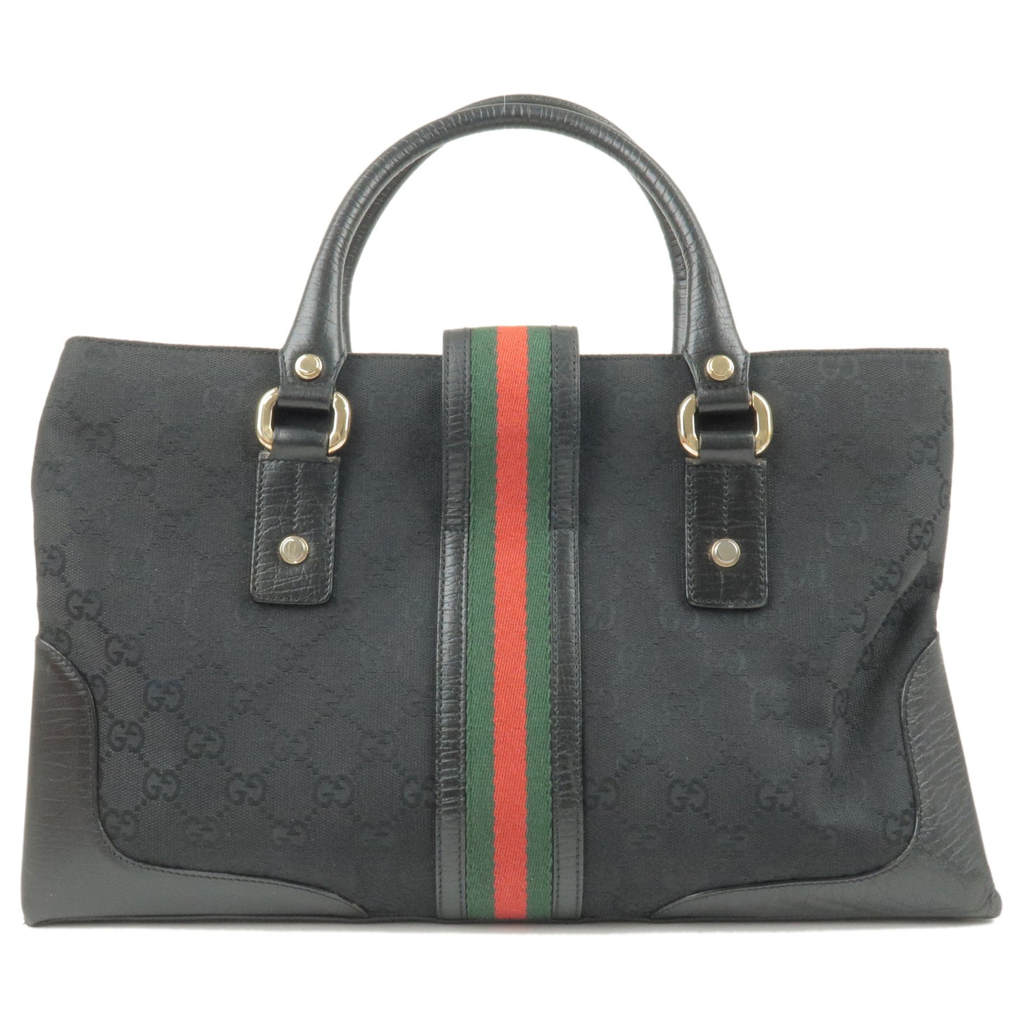 GUCCI Shelly Line GG Canvas Leather Hand Bag Black 131325