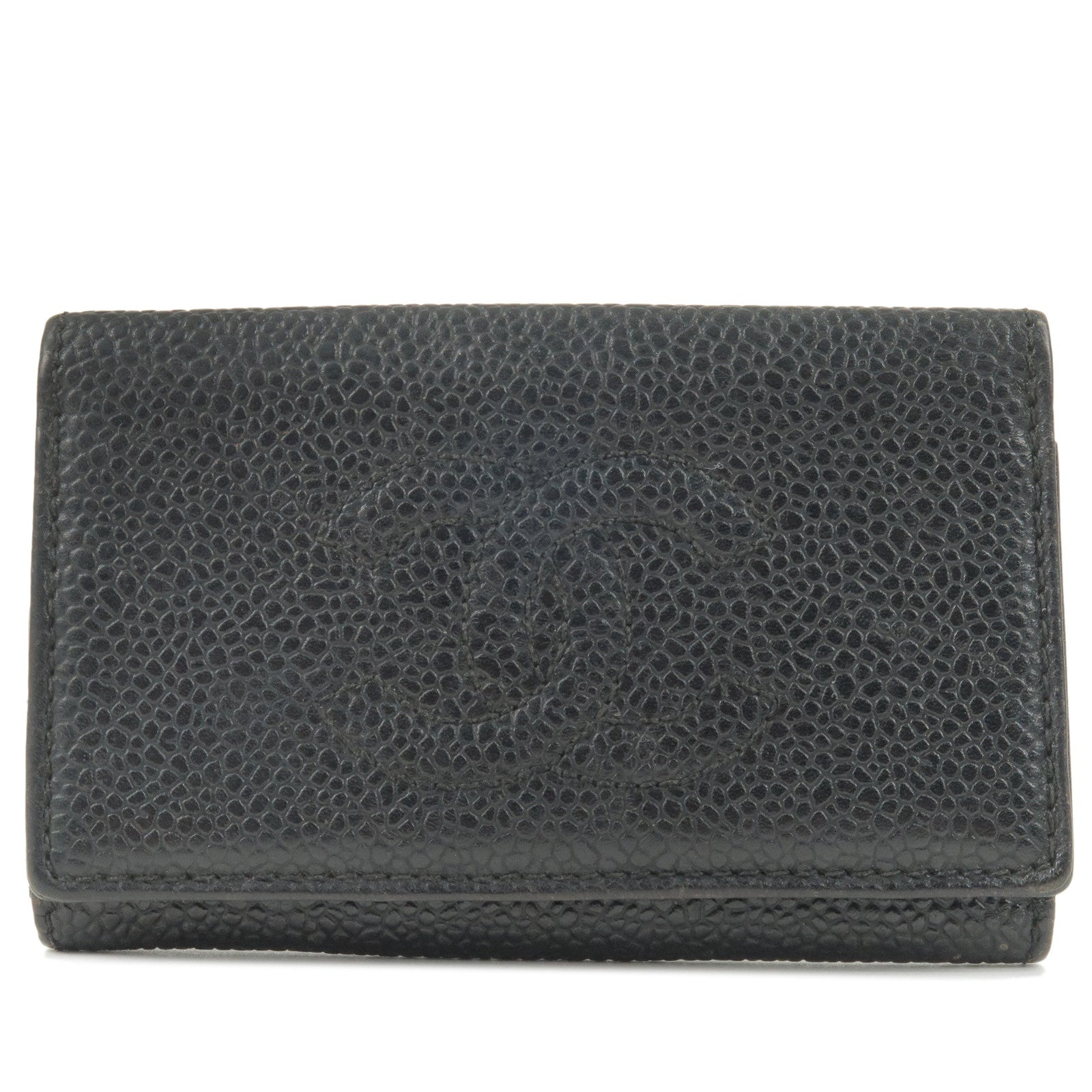 CHANEL Black Caviar Leather Six Key Holder Case Mini Wallet Pouch