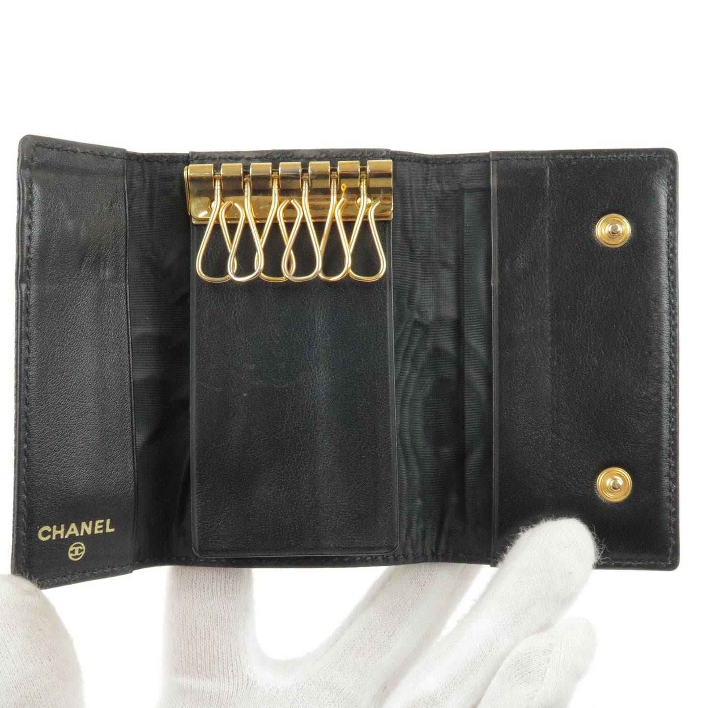CHANEL Caviar Skin 6 Rings Key Case Key Holder Black A13502