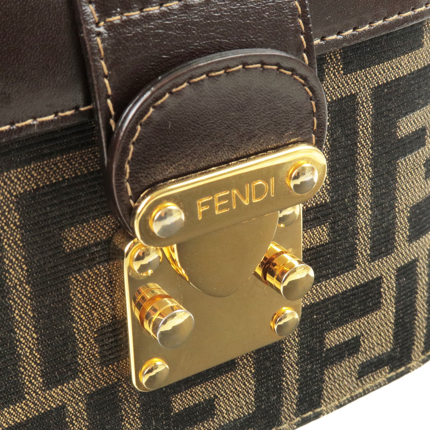 FENDI Zucca Canvas Leather Vanity Bag 2Way Bag Khaki 0914931