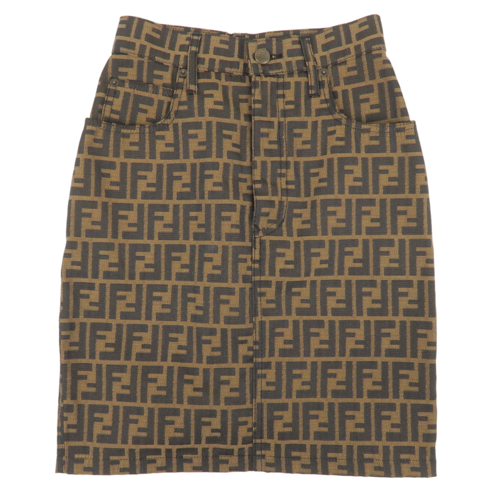 FENDI-Zucca-Print-Polyester-Cotton-Skirt-Size-26-Khaki-Black