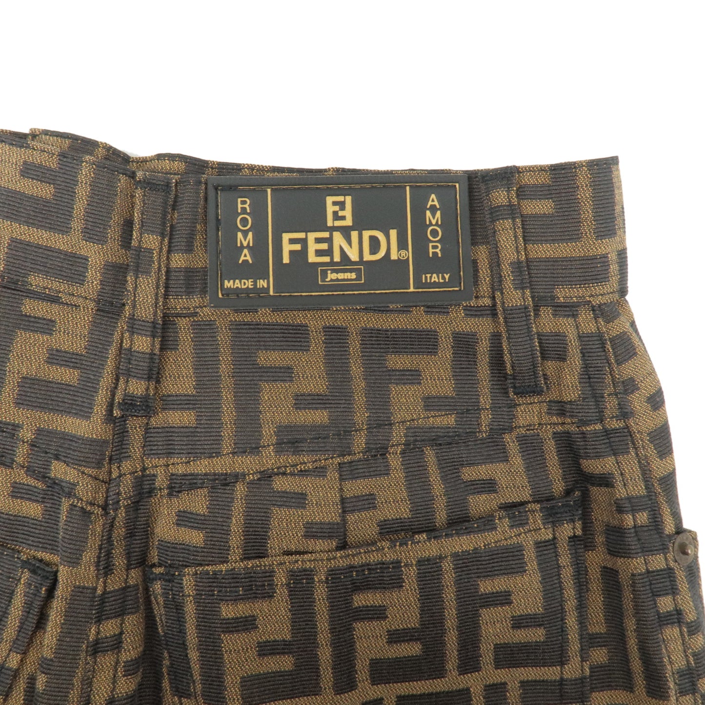 FENDI Zucca Print Polyester Cotton Skirt Size 26 Khaki Black