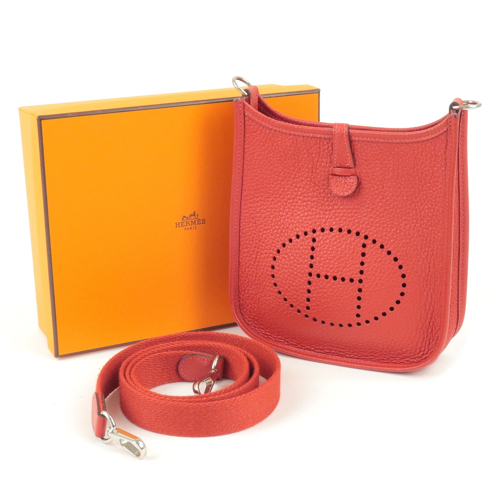 HERMES Taurillon Clemence Maxi Quadrille Evelyne TPM Rouge Sellier Bleu  Bill Biscuit Rouge H 1190801