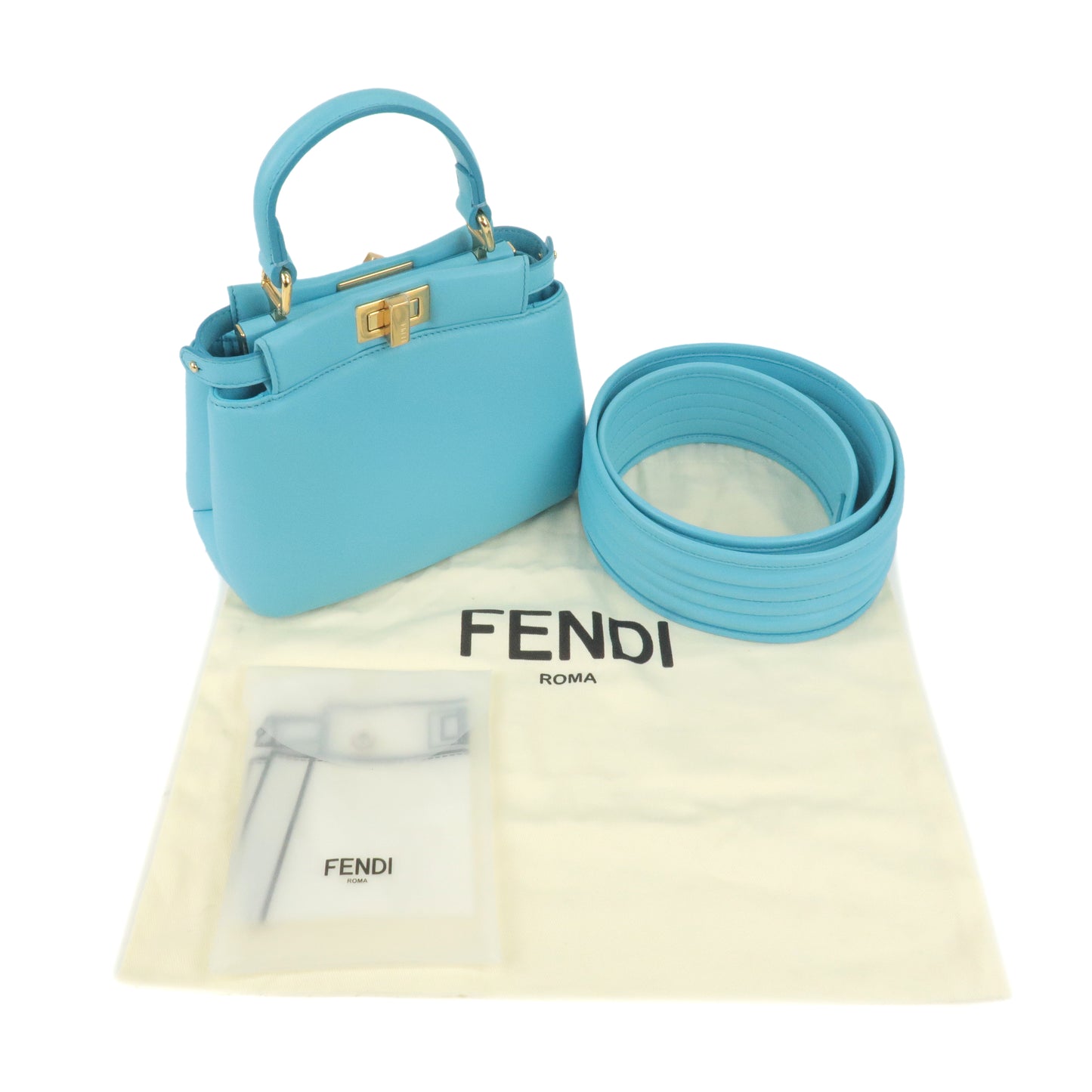 FENDI Leather Peekaboo Iconic XS 2Way Bag Light Blue 8BN320