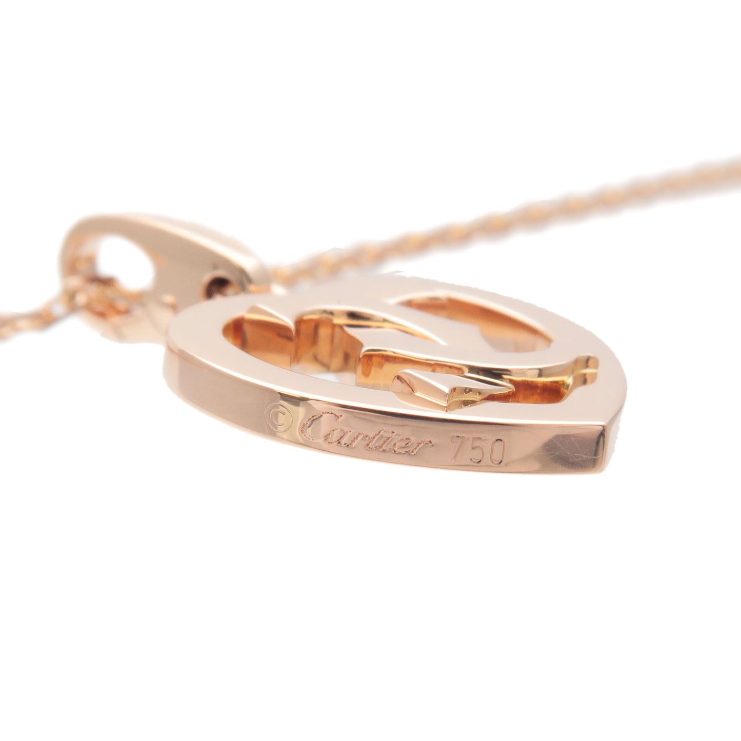 Cartier 2C Heart Charm Pendant Top Necklace K18 750 Rose Gold