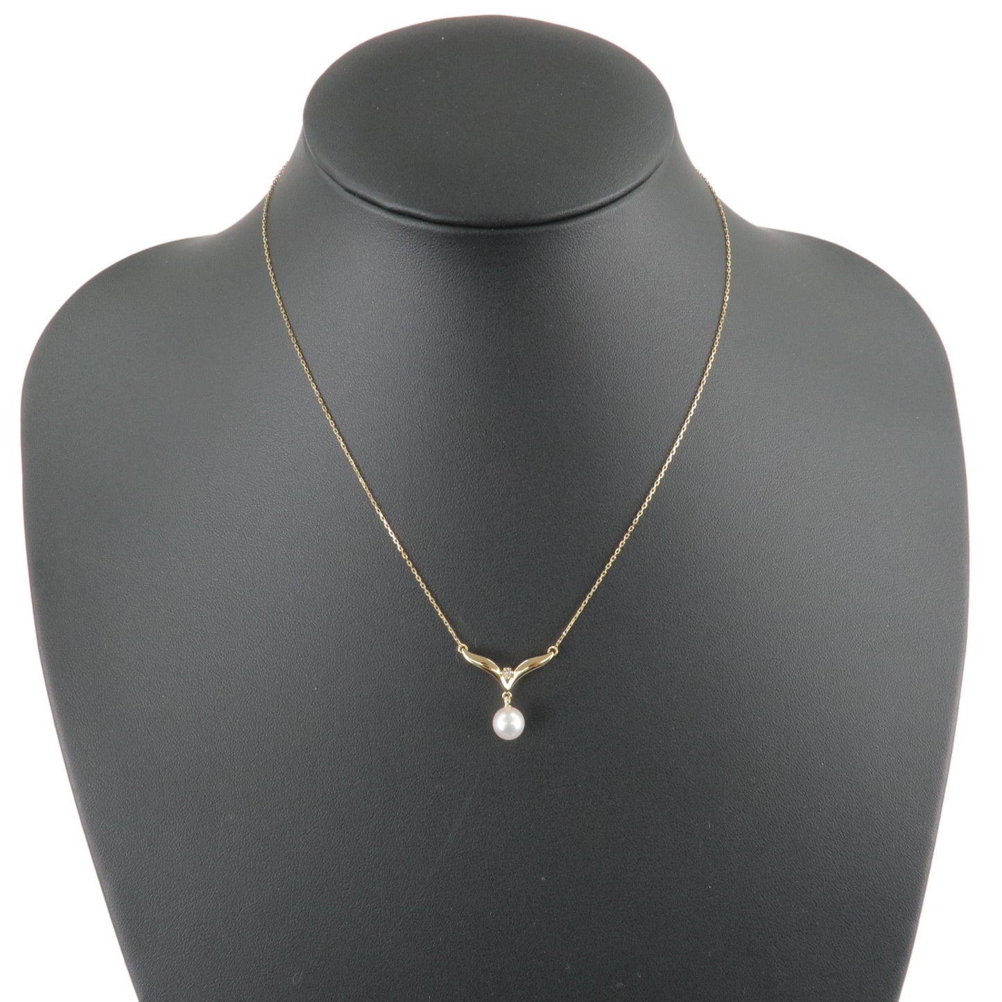 MIKIMOTO Pearl Diamond Necklace K18YG 750YG Yellow Gold