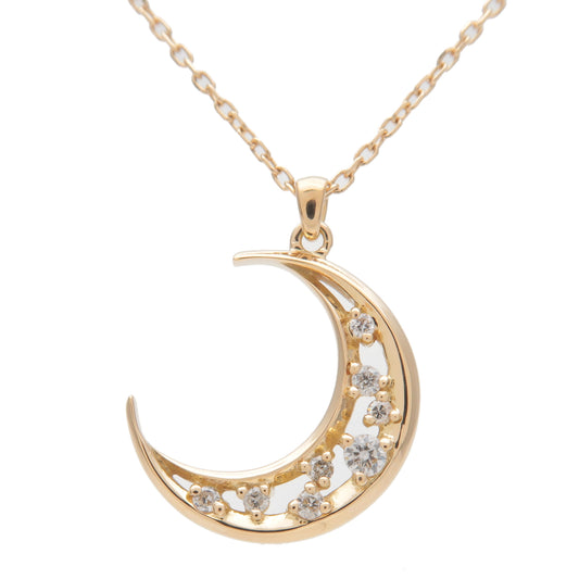 4C-Moon-Shaped-Diamond-Necklace-0.070ct-K18YG-Yellow-Gold