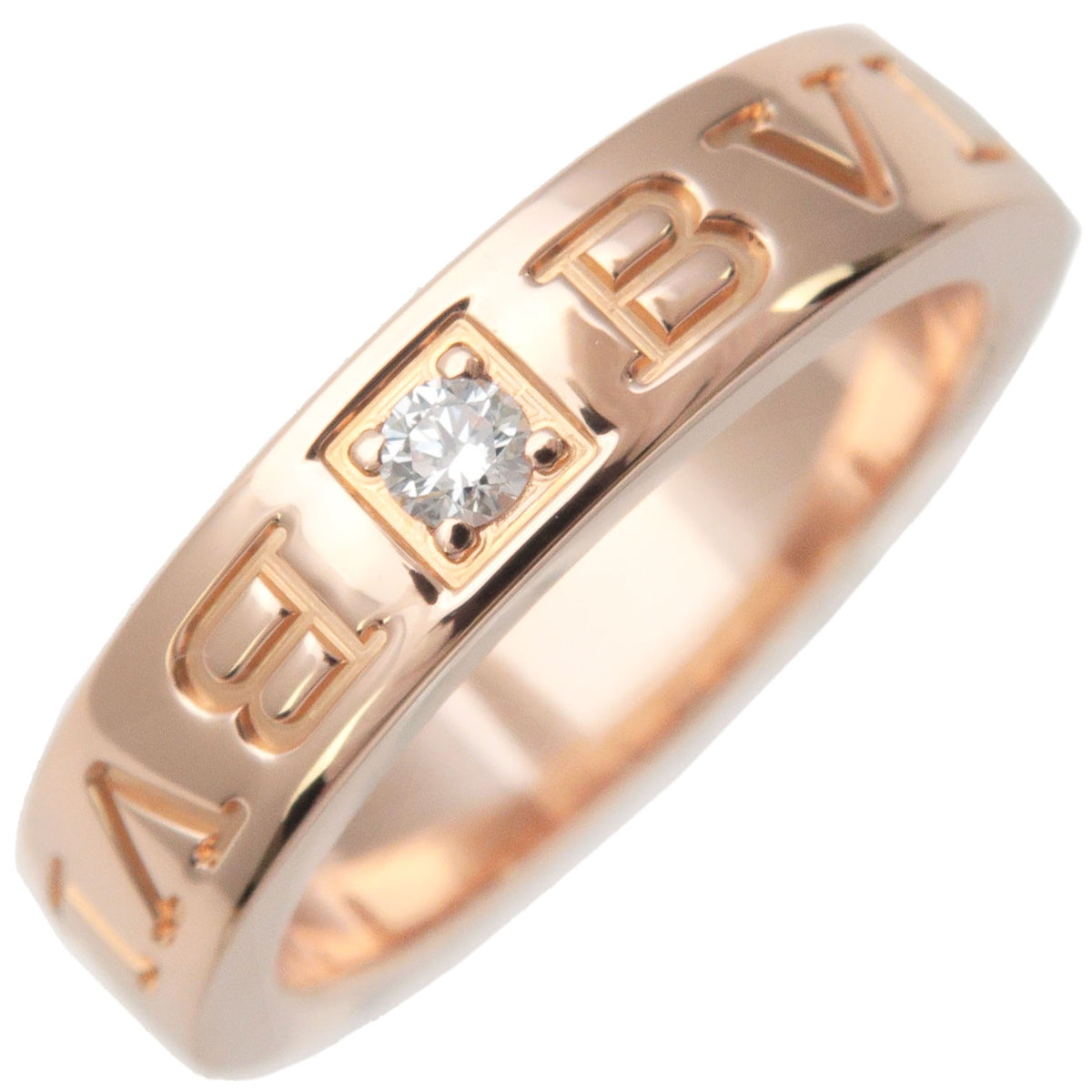 BVLGARI-Double-Logo-Ring-1P-Diamond-K18PG-750PG-US4-4.5-EU47