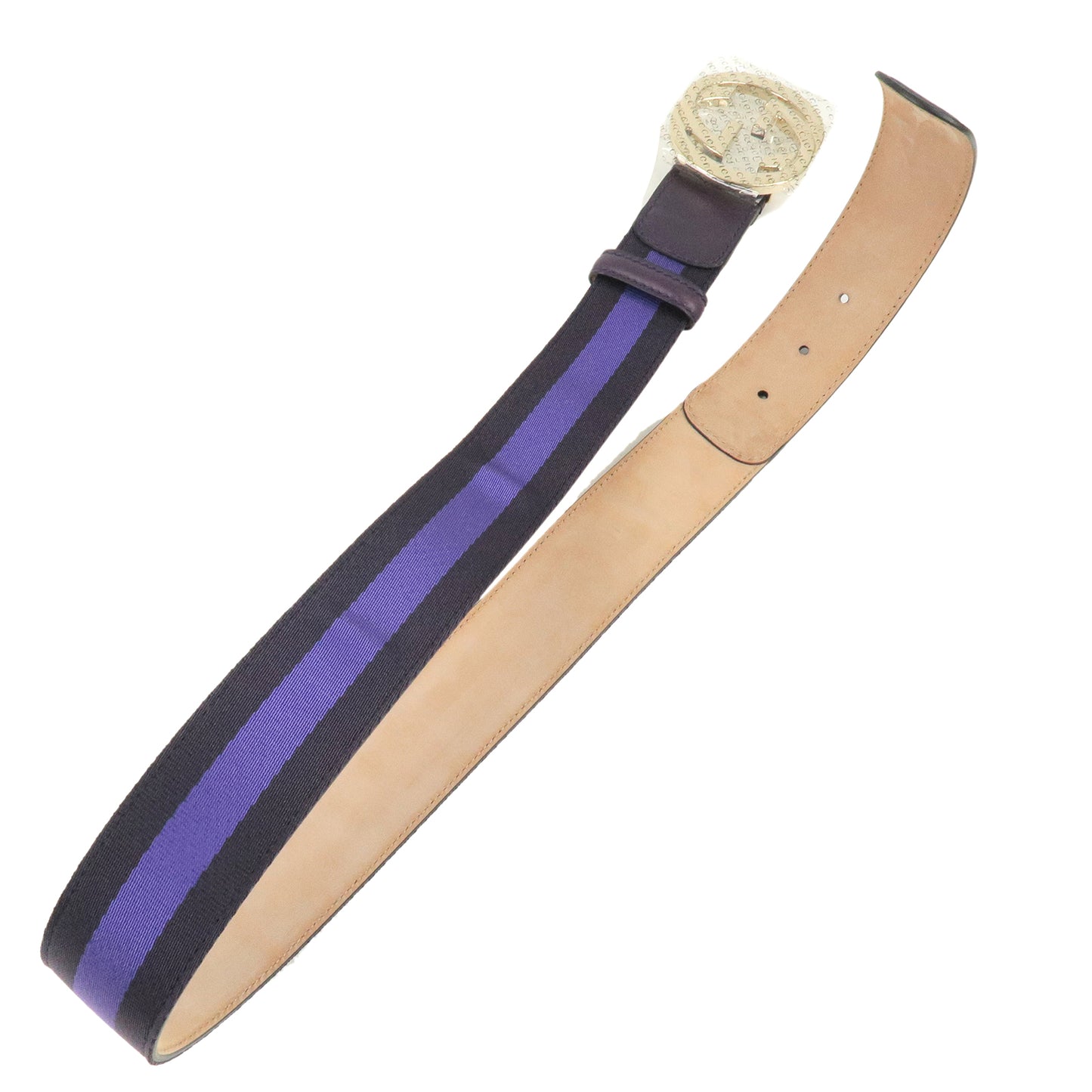 GUCCI Sherry Interlocking G Canvas Leather Belt Purple 479610
