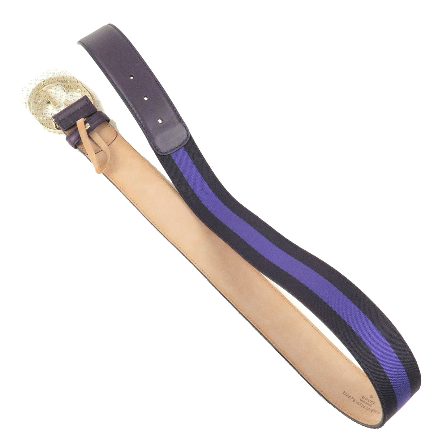 GUCCI Sherry Interlocking G Canvas Leather Belt Purple 479610