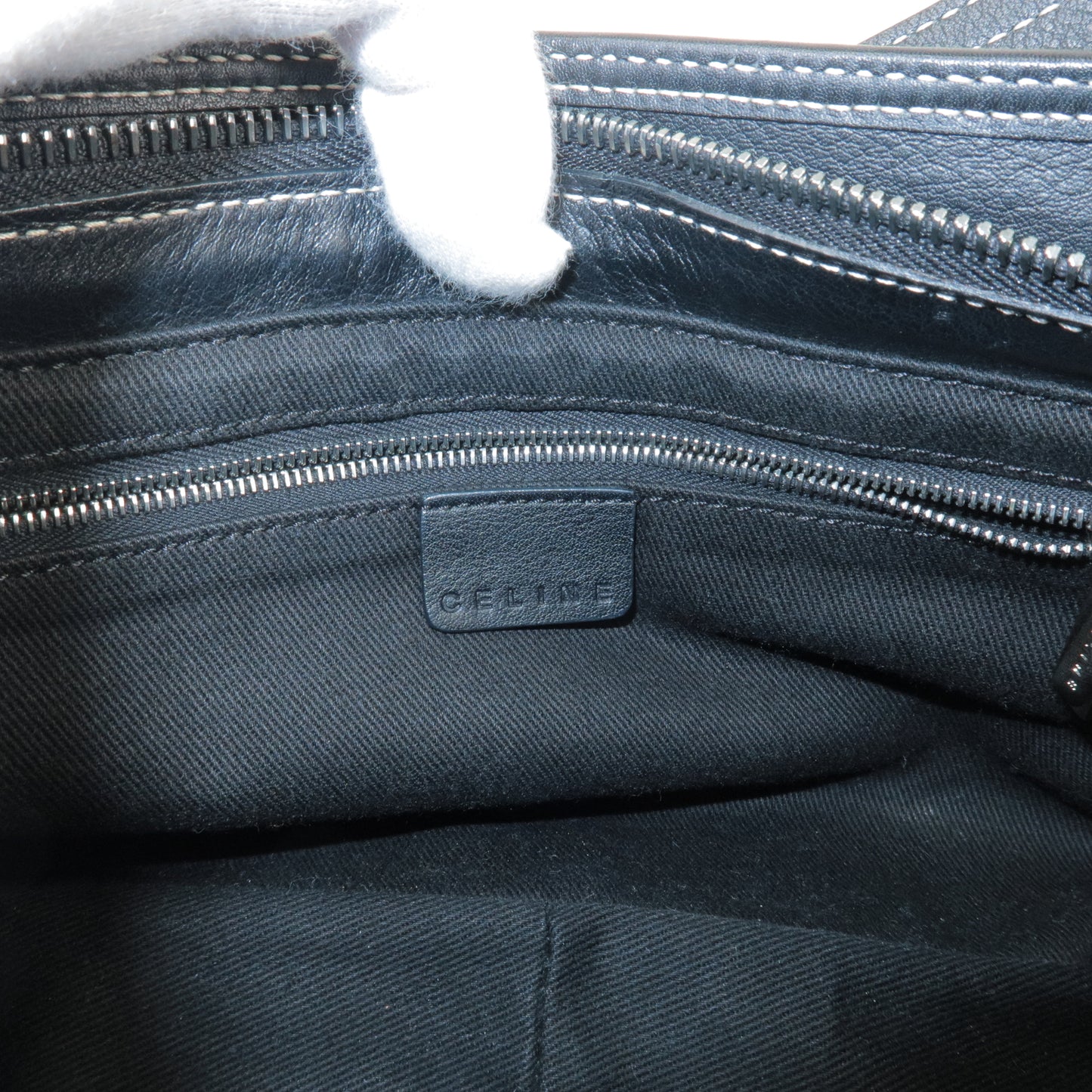 CELINE Macadam Canvas Leather Shoulder Bag Gray Black