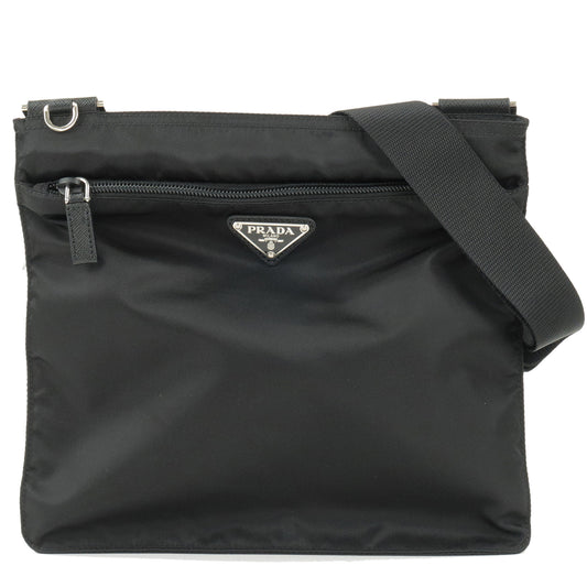 PRADA-Logo-Nylon-Leather-Shoulder-Bag-Crossbody-Bag-NERO-Black