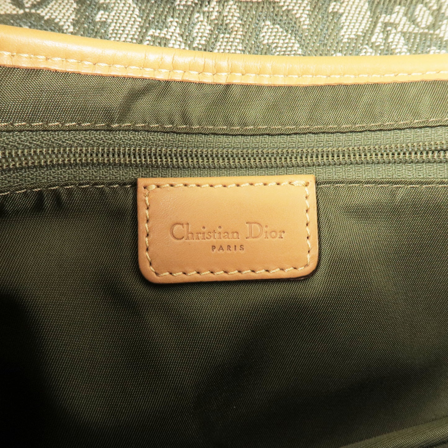 Christian Dior Trotter Canvas Leather Saddle Bag Green Beige