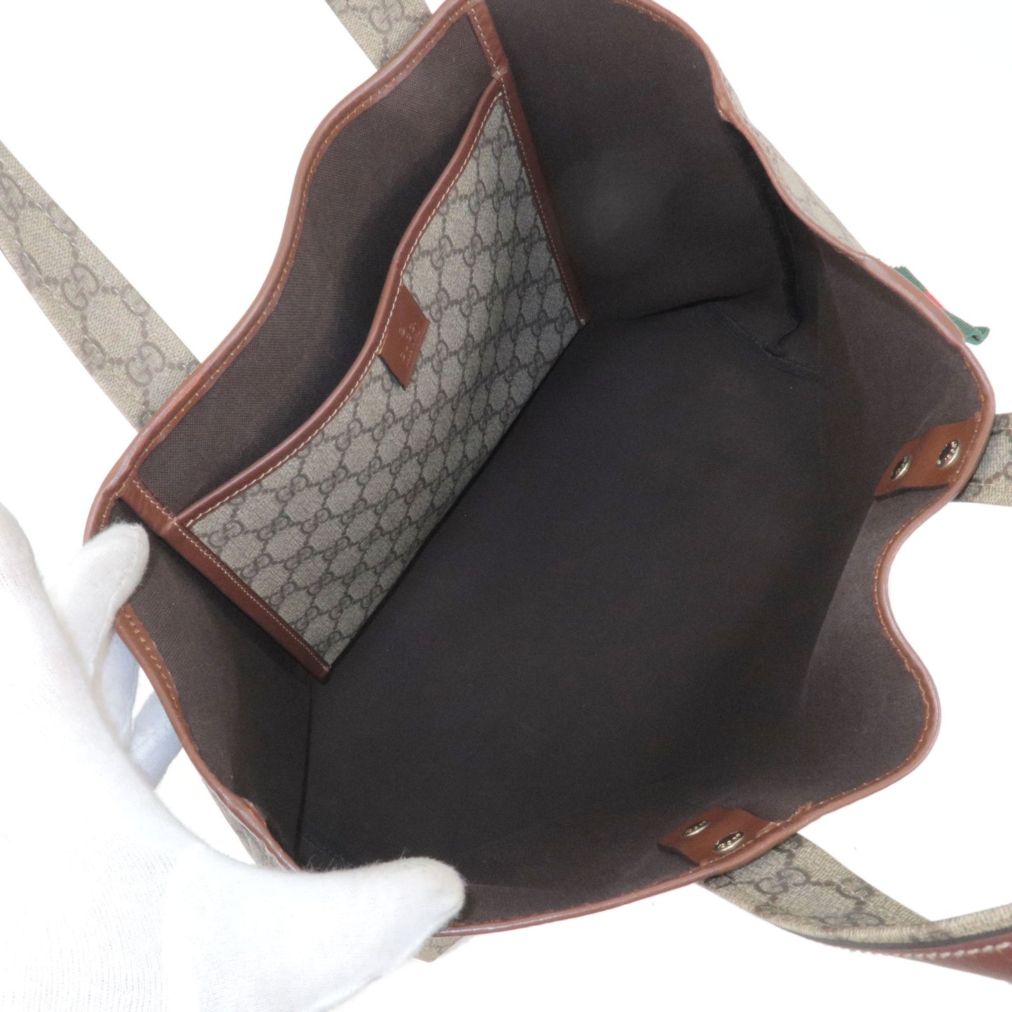 GUCCI GG Canvas Leather Tote Bag Shoulder Bag Beige 211134