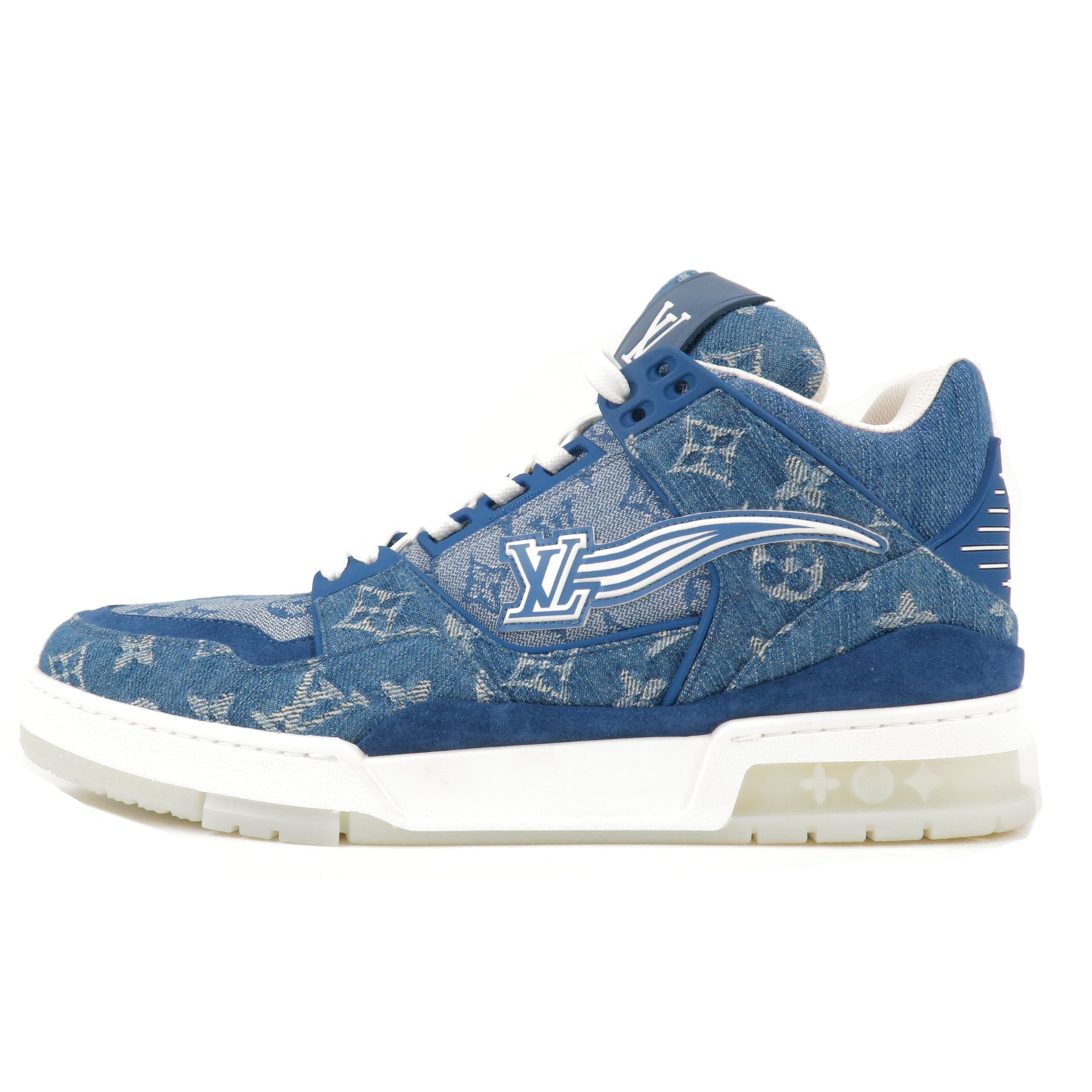 Louis Vuitton Blue/White Leather and Denim LV Trainer Sneakers