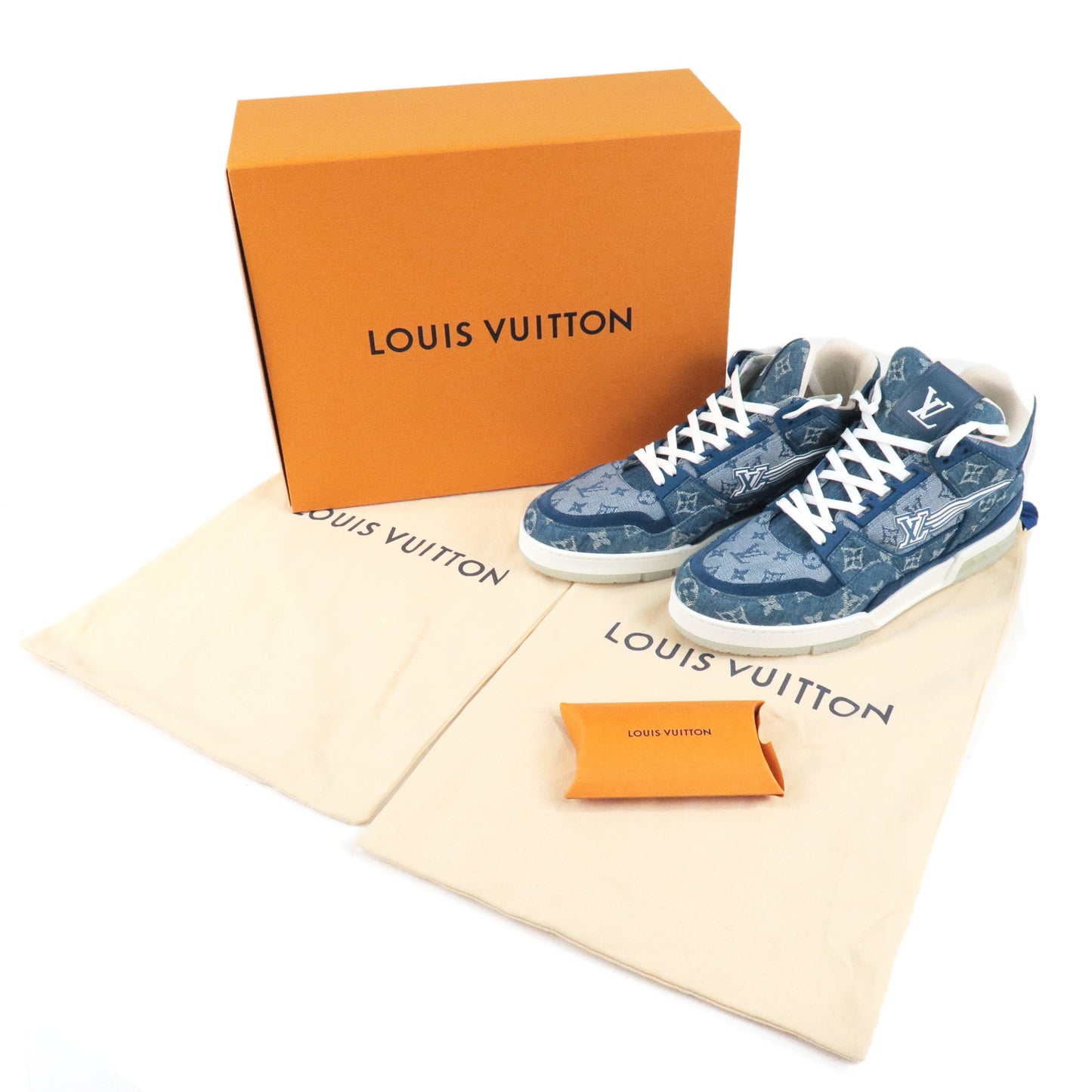 Louis Vuitton Denim LV Trainer Hi-Cut Sneakers US8.5 Indigo 1A8MG1