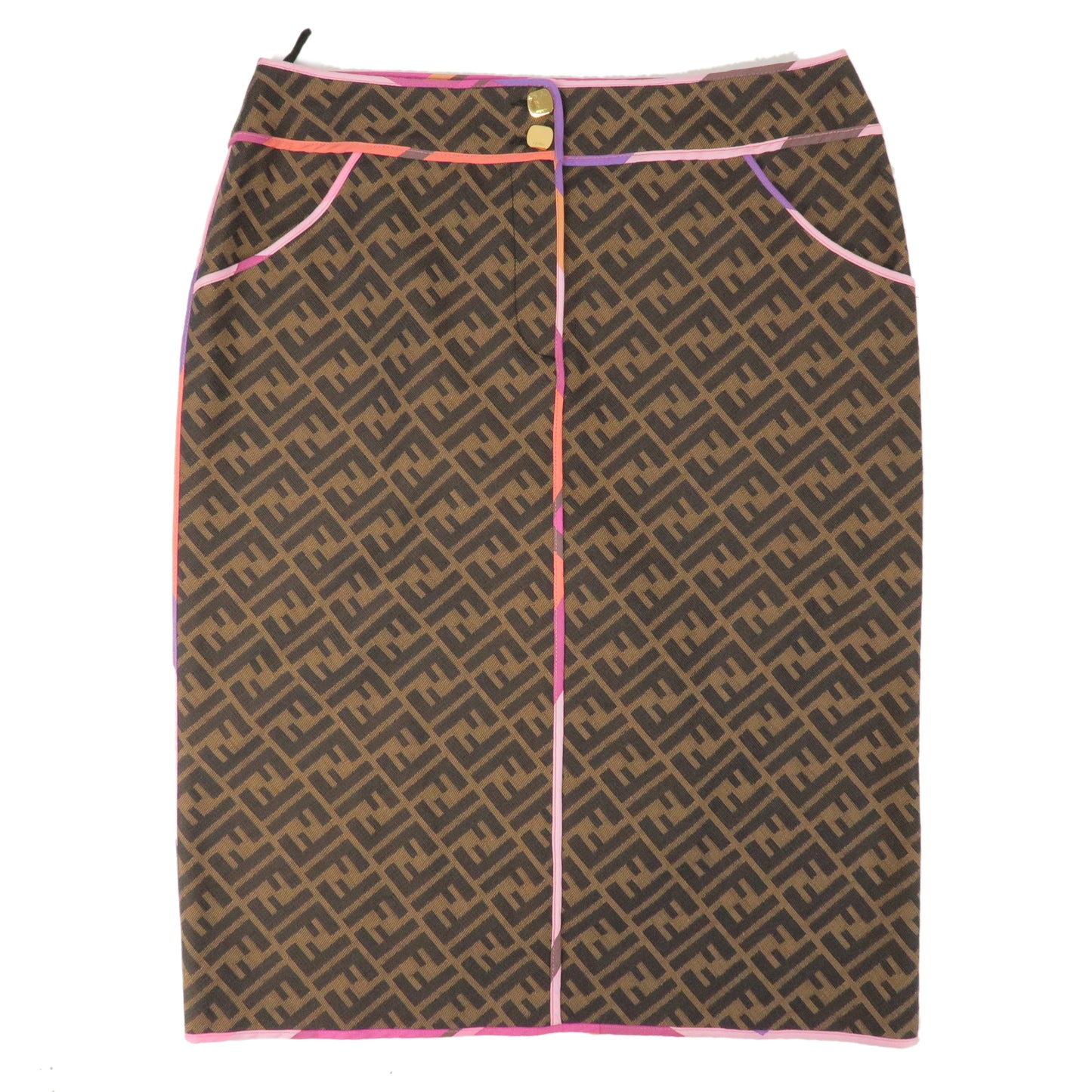 FENDI Zucca Tight Skirt Size 30 Khaki Black Multicolored