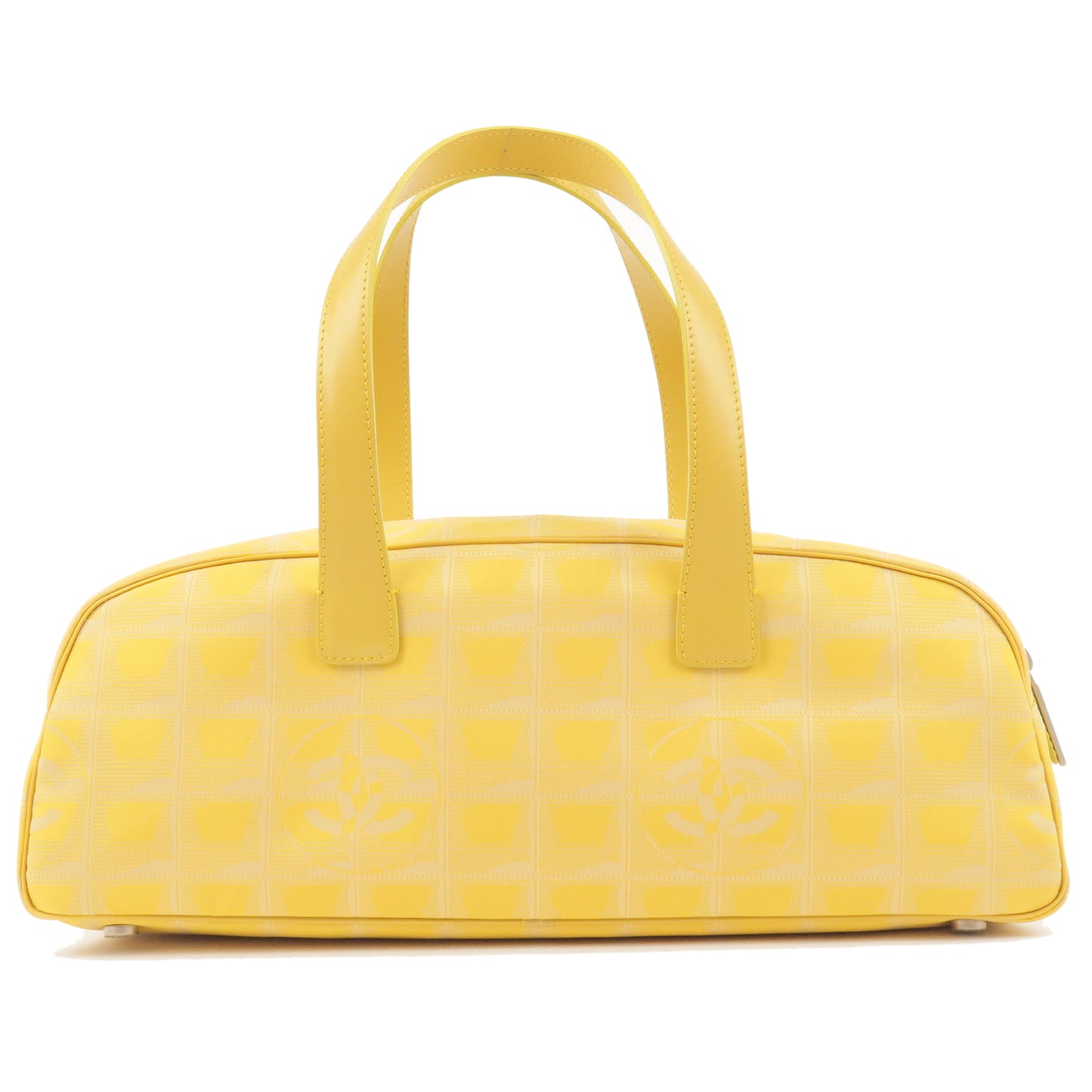 CHANEL New Travel Line Nylon Jacquard Leather Boston Bag Yellow A15828