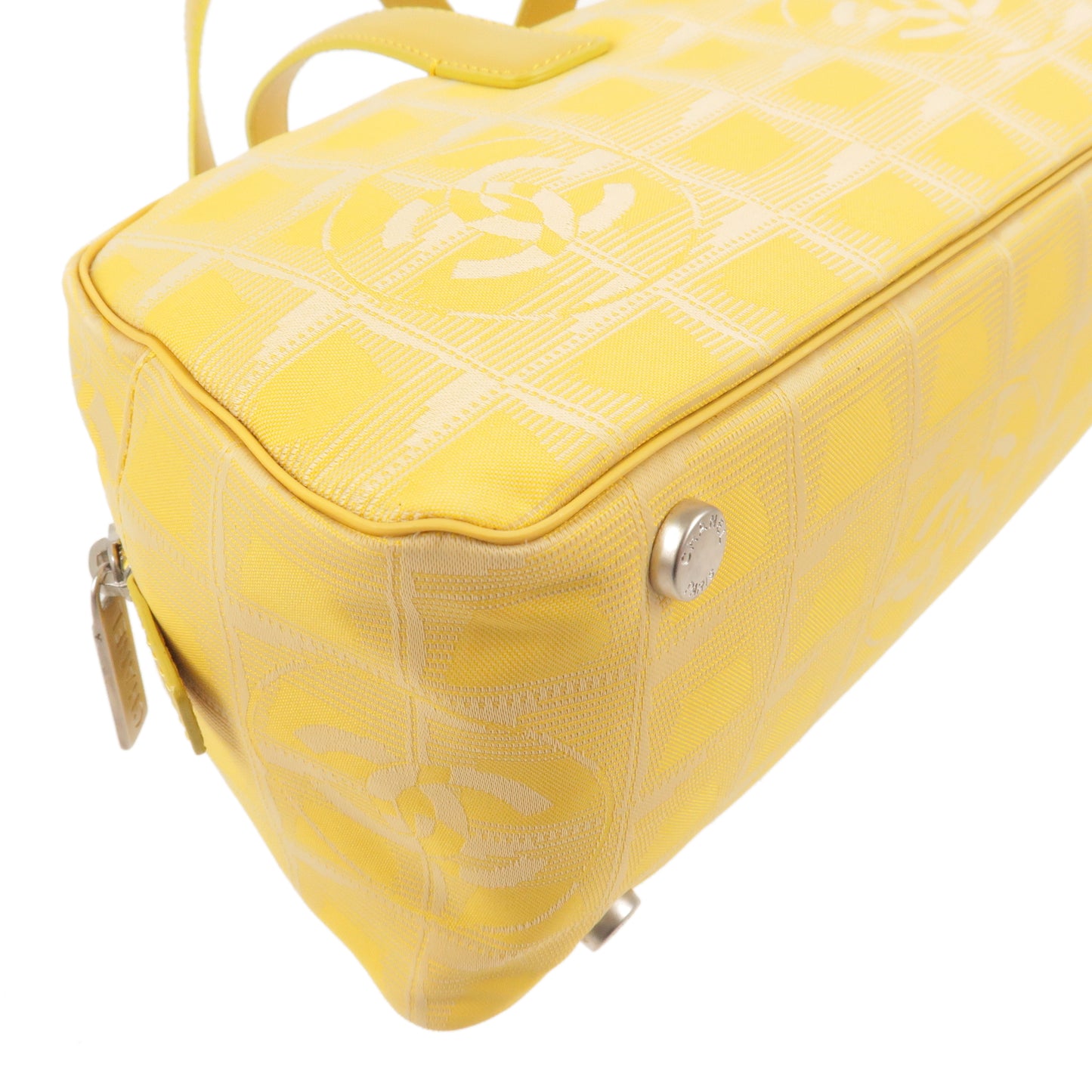 CHANEL New Travel Line Nylon Jacquard Leather Boston Bag Yellow A15828