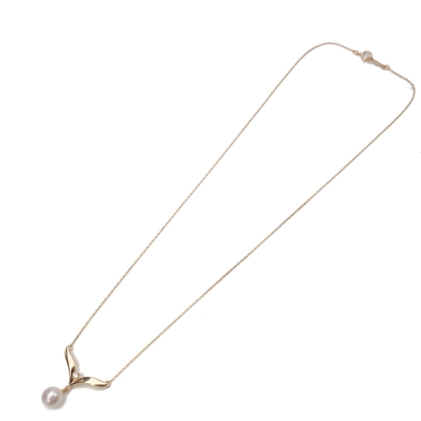 MIKIMOTO Pearl Diamond Necklace K18YG 750YG Yellow Gold